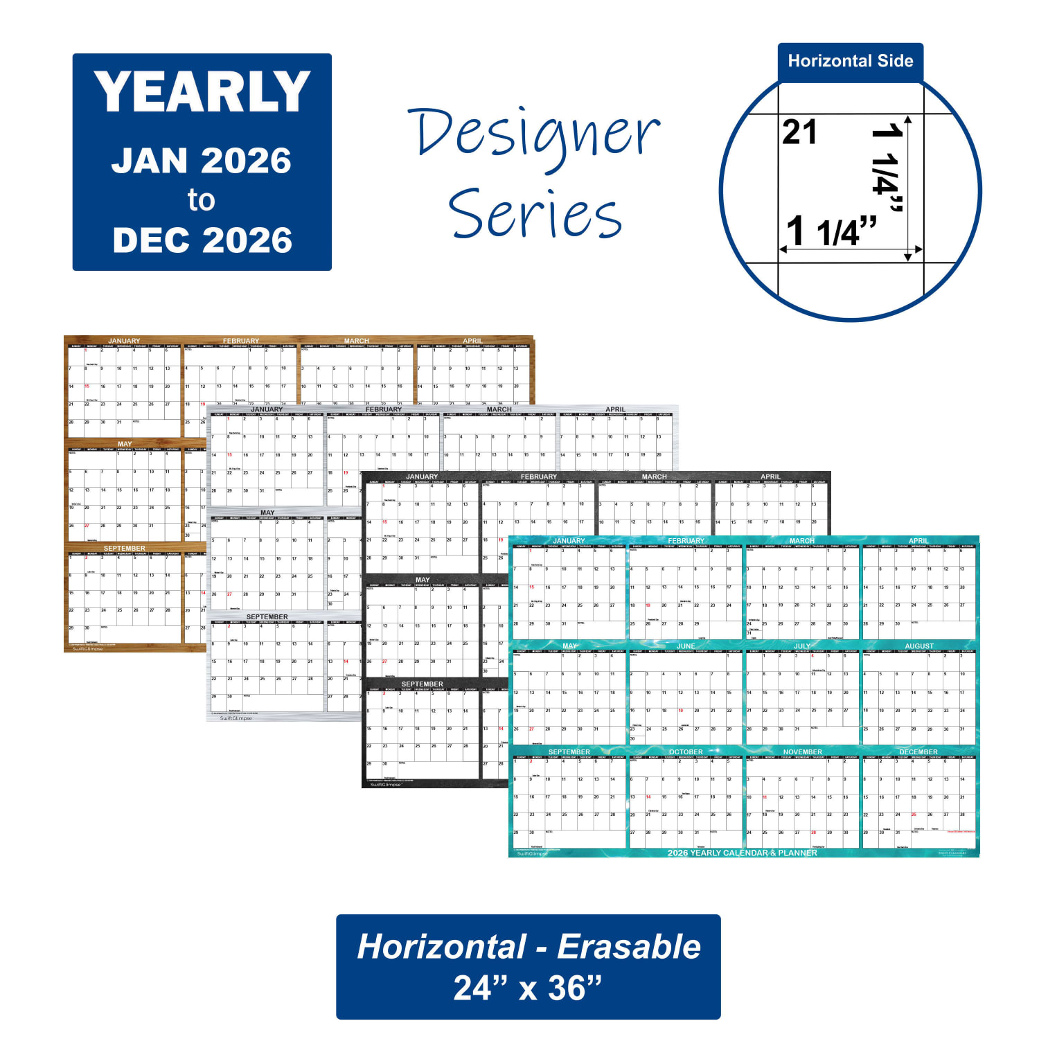 2026 SwiftGlimpse Designer Wall Calendar, 24in x 36in, Gray Silver/White, January To December - Image 3