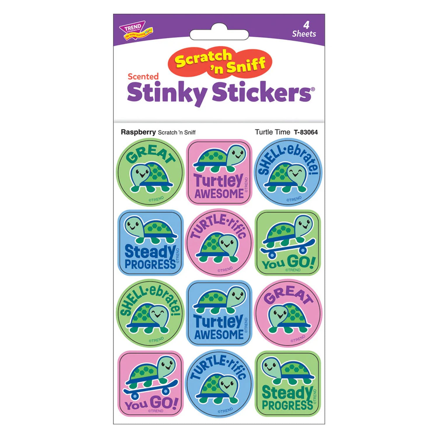 TREND Stinky Stickers, Turtle Time, Raspberry Scent, 48 Per Pack, Set Of 6 Packs - Image 4