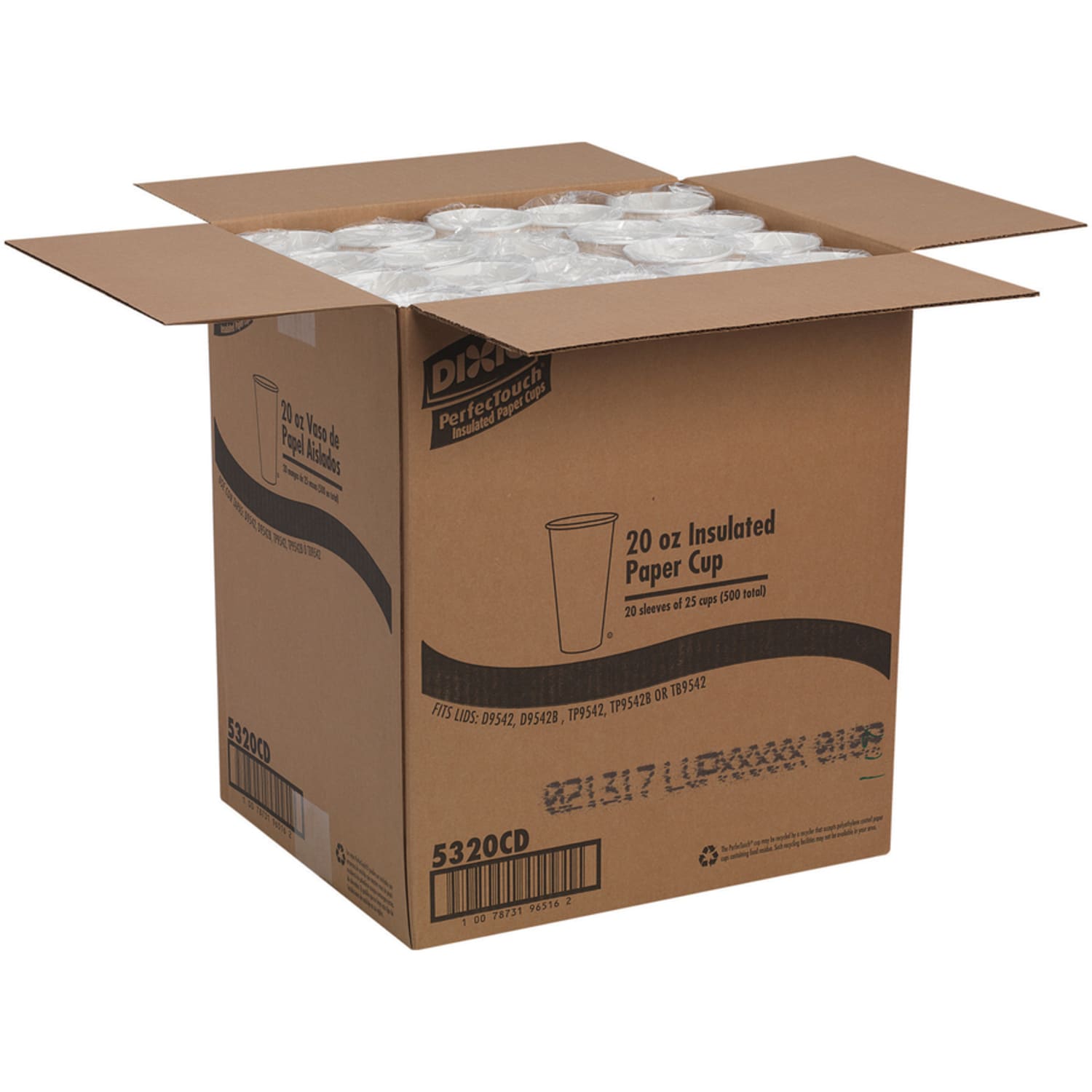 Dixie PerfecTouch 20 oz Insulated Paper Hot Coffee Cups by GP Pro - 20 fl oz - White, Green, Brown - Paper - Hot Drink - 25 Pack - 20 / Carton - Image 3