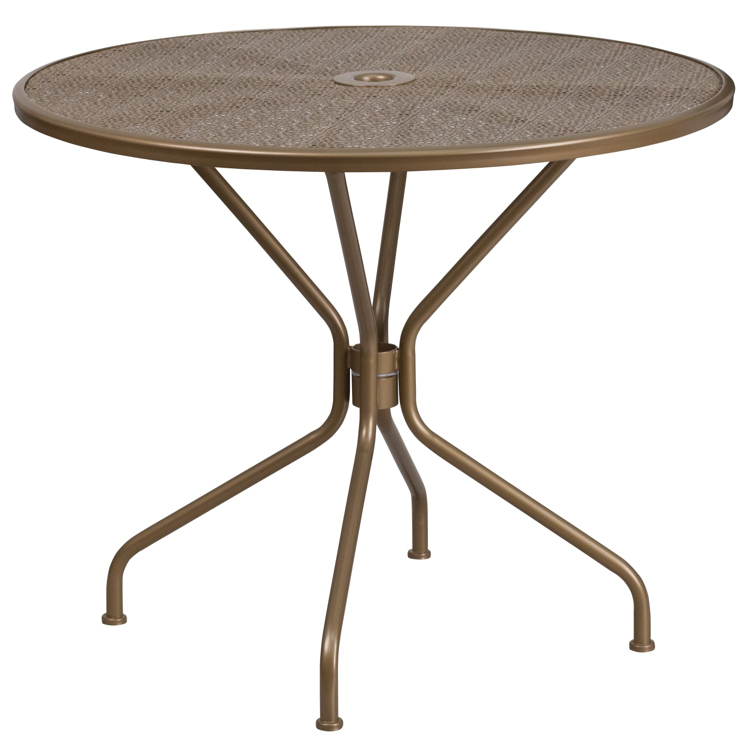 Flash Furniture Oia Commercial Grade 35-1/4in Round Indoor-Outdoor Steel Patio Table With Umbrella Hole, 28-3/4inH x 35-1/4inW x 35-1/4inD, Gold - Image 3