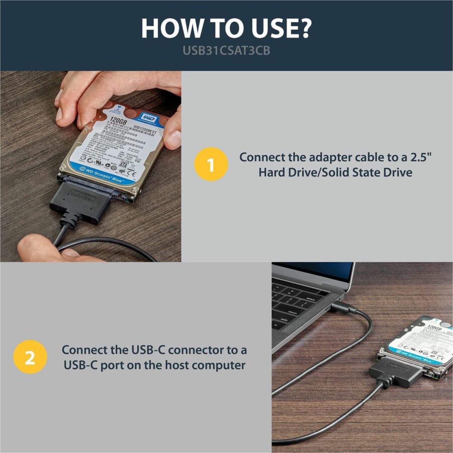 StarTech.com USB C To SATA Adapter - for 2.5 SATA Drives - UASP - External Hard Drive Cable - USB Type C to SATA Adapter - USB31CSAT3CB - Image 6