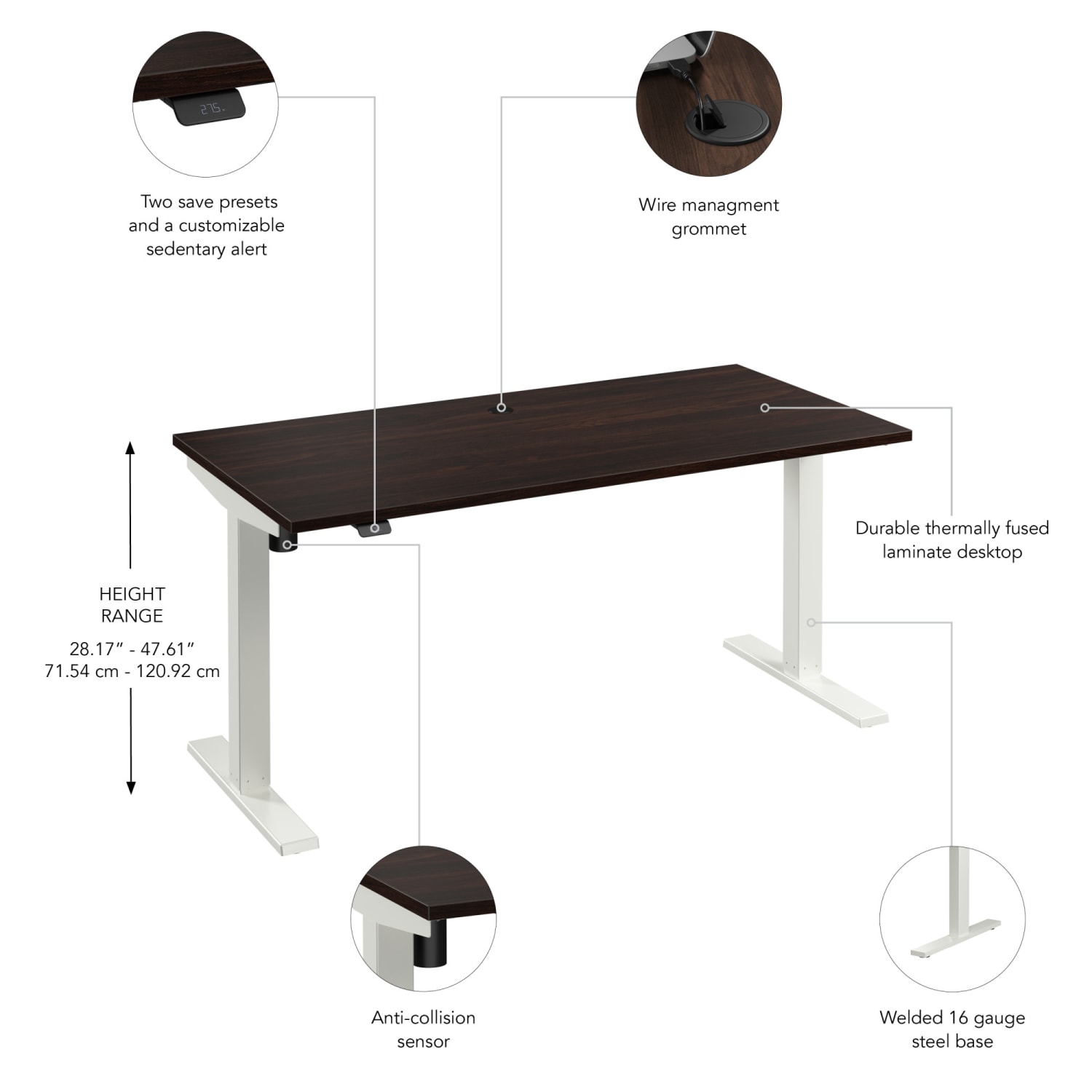 Bush Business Furniture Move 40 Series 60inW x 30inD Electric Height Adjustable Standing Desk, Black Walnut/White Powder Coat, Standard Delivery - Image 4