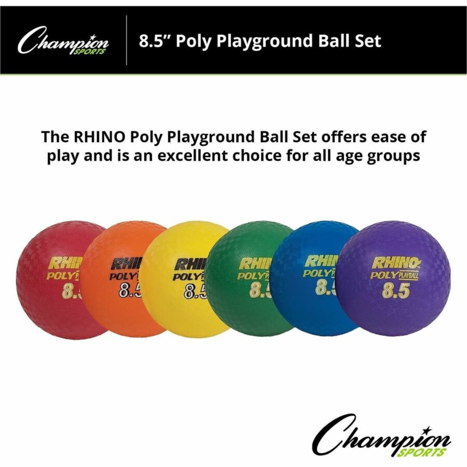 Champion Sports Poly Playground Ball Set - 8.50in - Red, Orange, Yellow, Green, Blue, Purple - 1  Set - Image 6