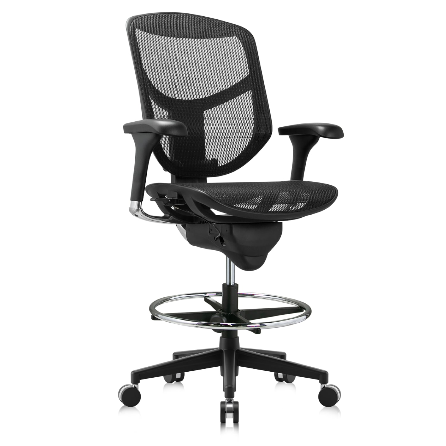 WorkPro Quantum 9000 Series Ergonomic Mesh/Mesh Mid-Back Stool, Black/Black, BIFMA Compliant