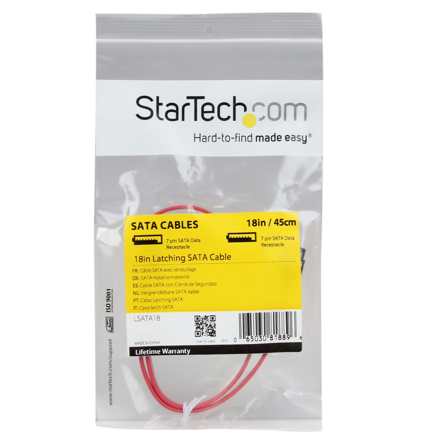 StarTech.com 18in Latching SATA Cable - SATA hard drive cable, with latching SATA connectors, for securely fastened hard drive installations. - Image 4