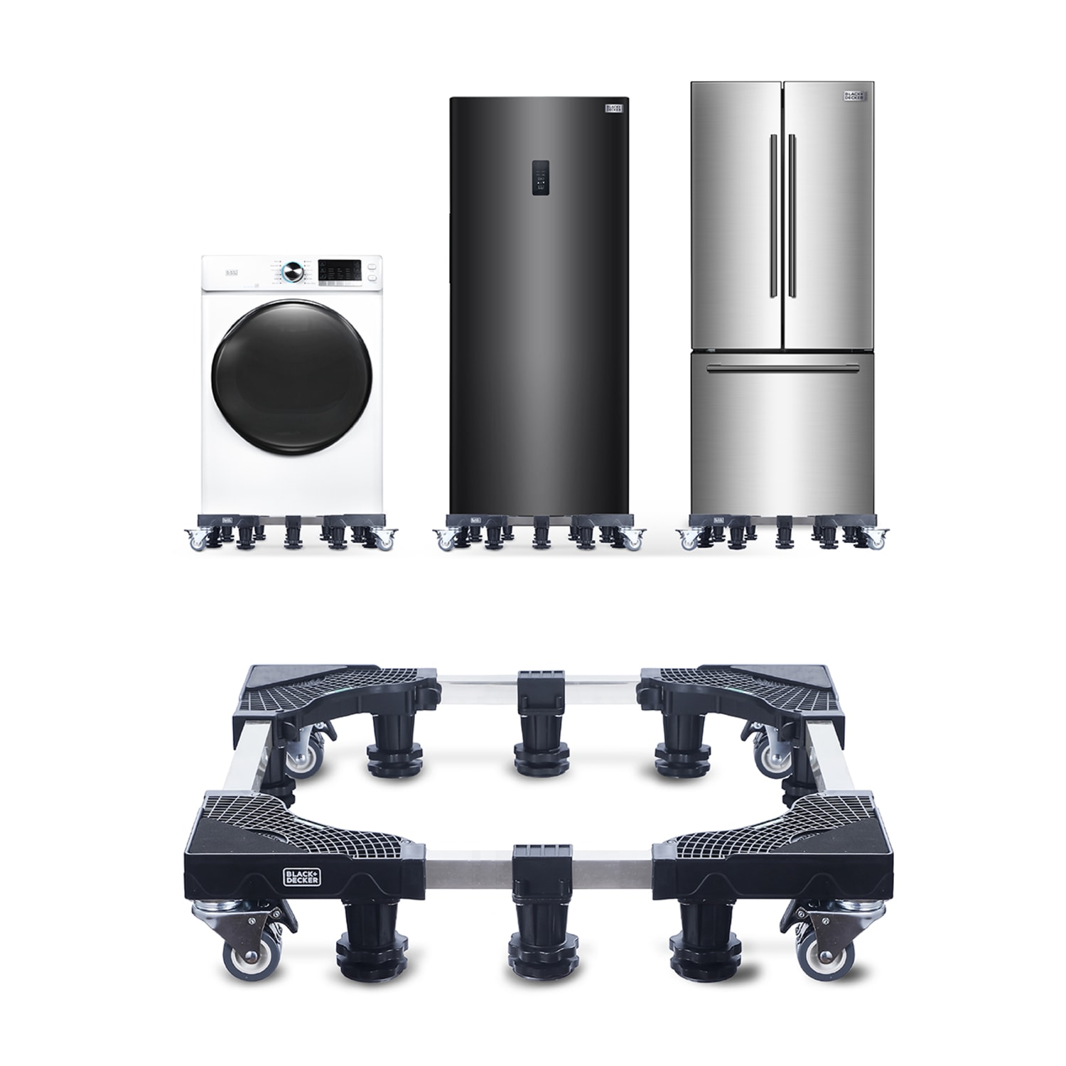 Black+Decker Full-Size Multi-Functional Appliance Pedestal Stand With Wheels, 4-3/4inH x 31-15/16inW x 31-15/16inD, Black - Image 3