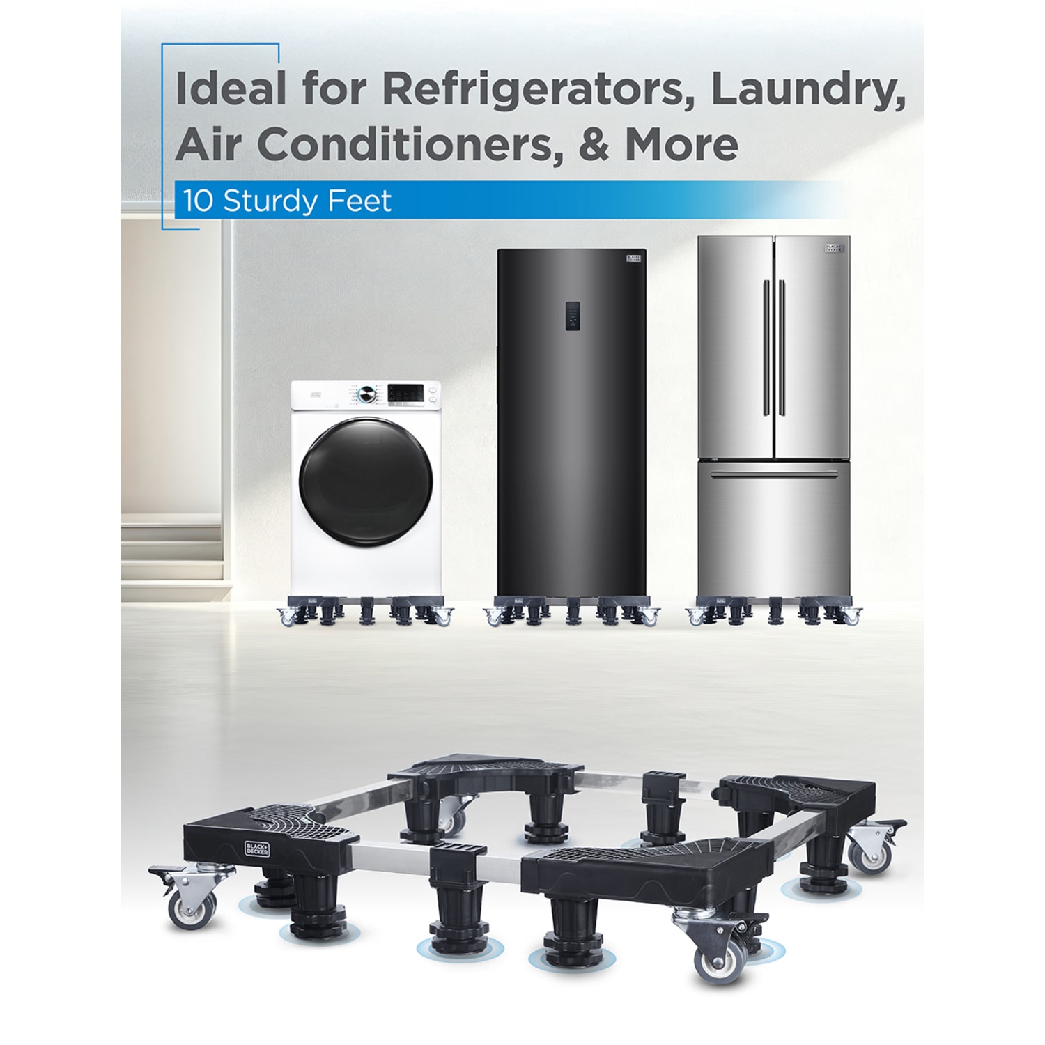 Black+Decker Full-Size Multi-Functional Appliance Pedestal Stand With Wheels, 4-3/4inH x 31-15/16inW x 31-15/16inD, Black - Image 5