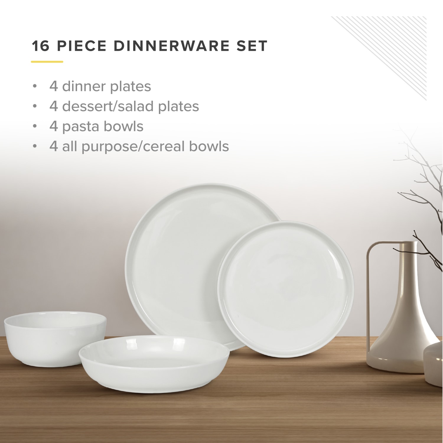 Table 12 16-Piece Bone China Dinnerware Set, Natural White - Image 3