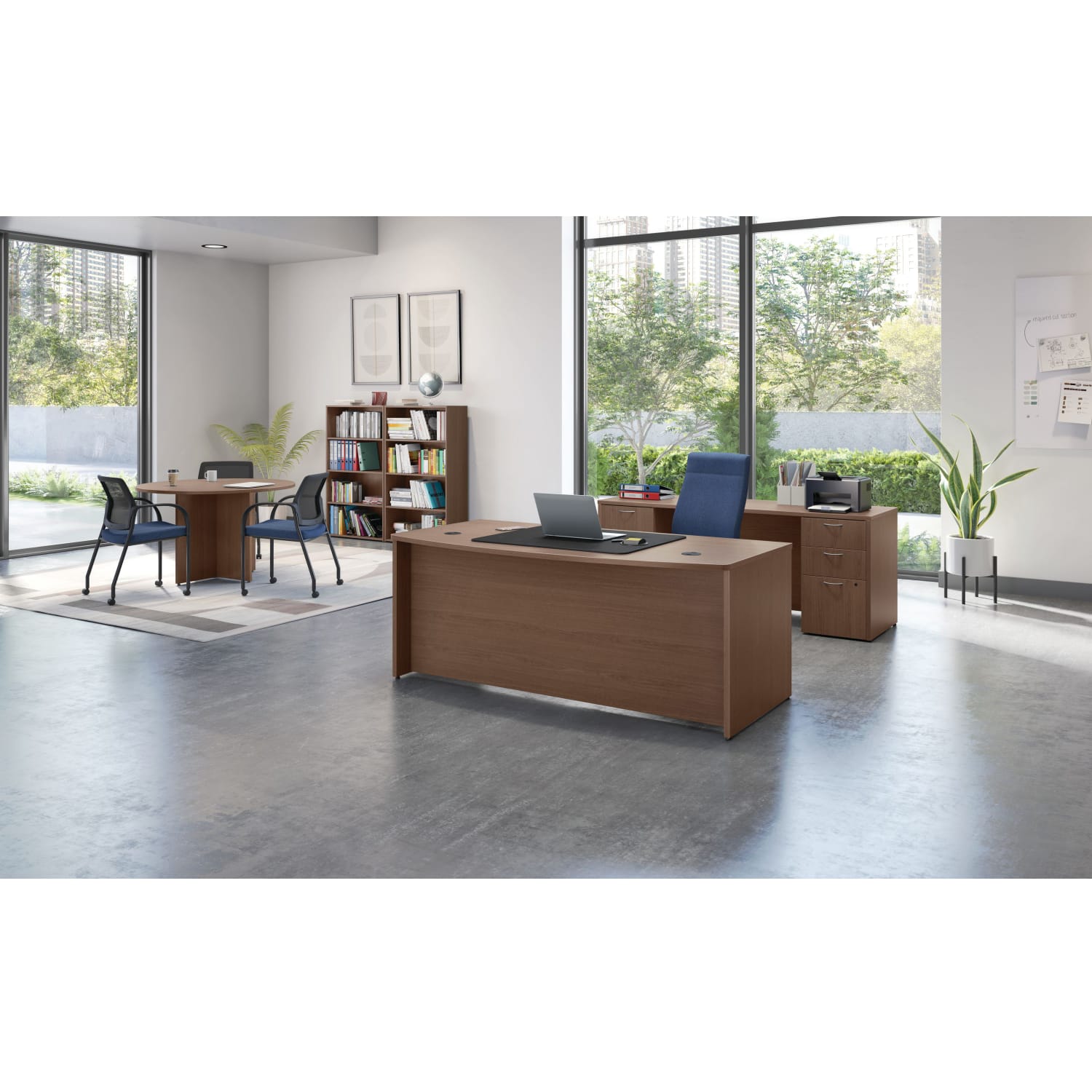HON Mod 72inW Executive Workstation Computer Desk And Credenza With Double-Pedestal, Sepia Walnut