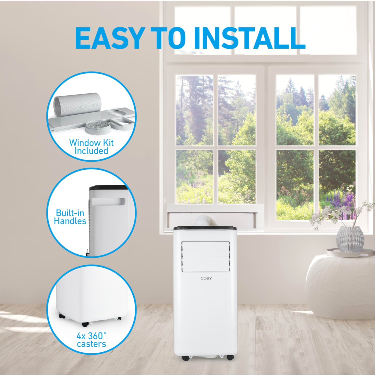 COBY Portable Air Conditioner 3-in-1 AC Unit, Dehumidifier & Fan, 10,000 BTU, 27-1/2inH x 13-15/16inW x 13-5/16inD, White - Image 6