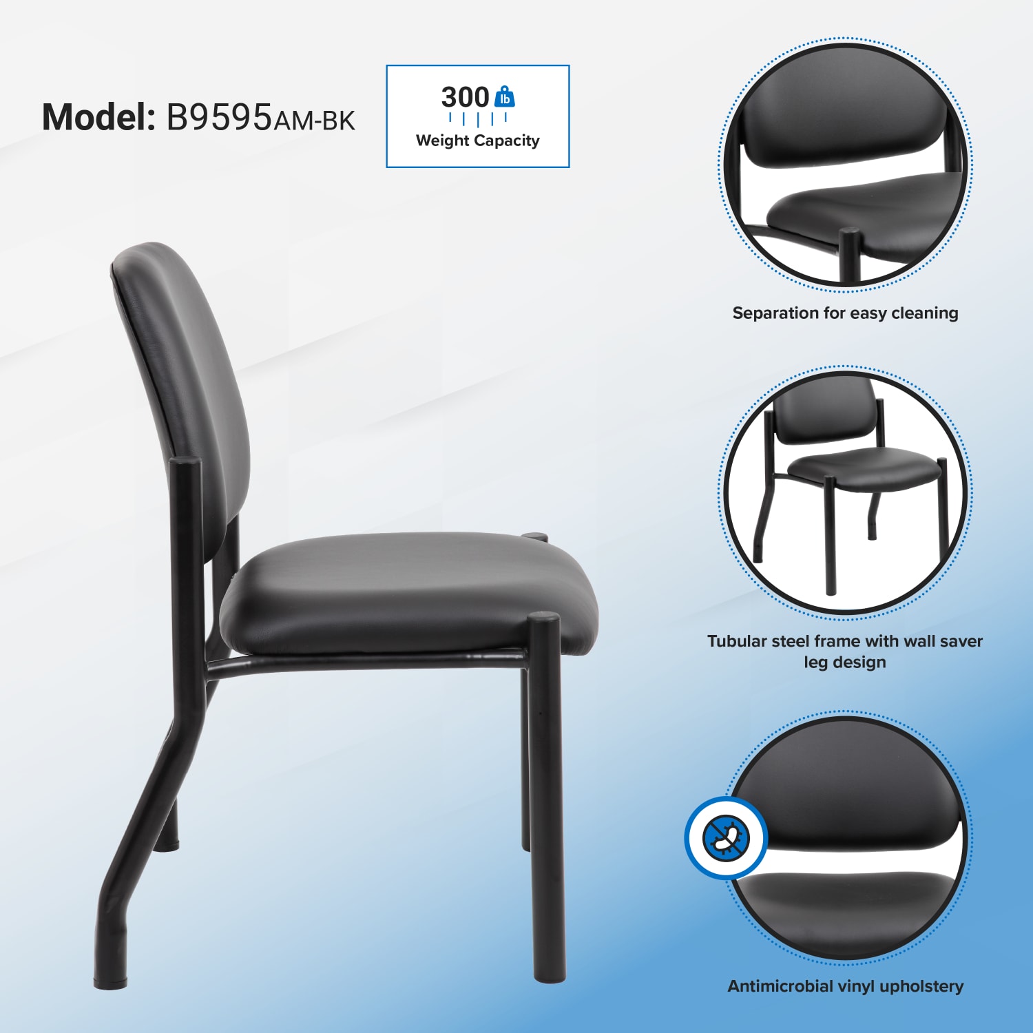Boss Mid Back Armless Guest Chair 300 lb capacity Antimicrobial Vinyl PopularChairscom