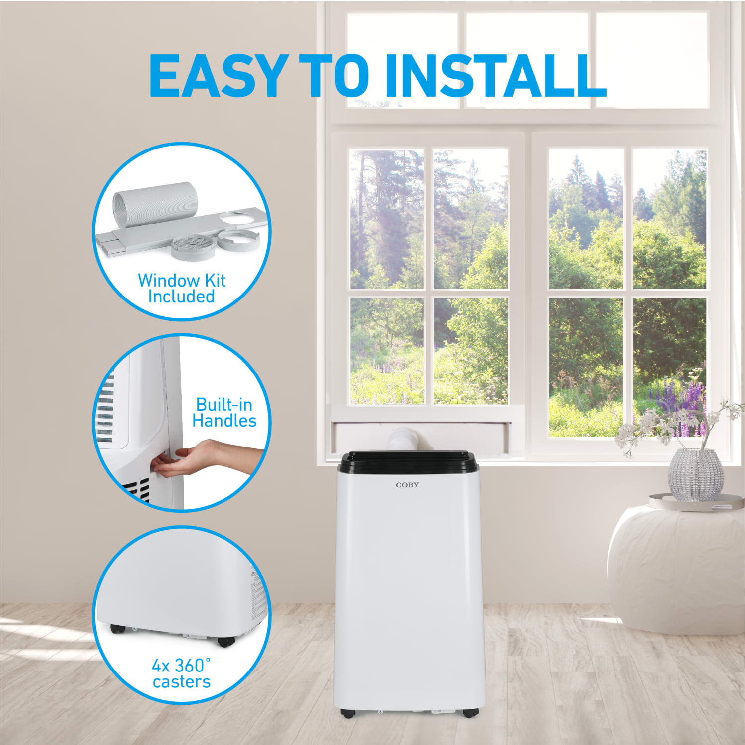 COBY Portable Air Conditioner 3-in-1 AC Unit, Dehumidifier & Fan, 12,000 BTU, 28-15/16in x 16-3/4in, White - Image 5