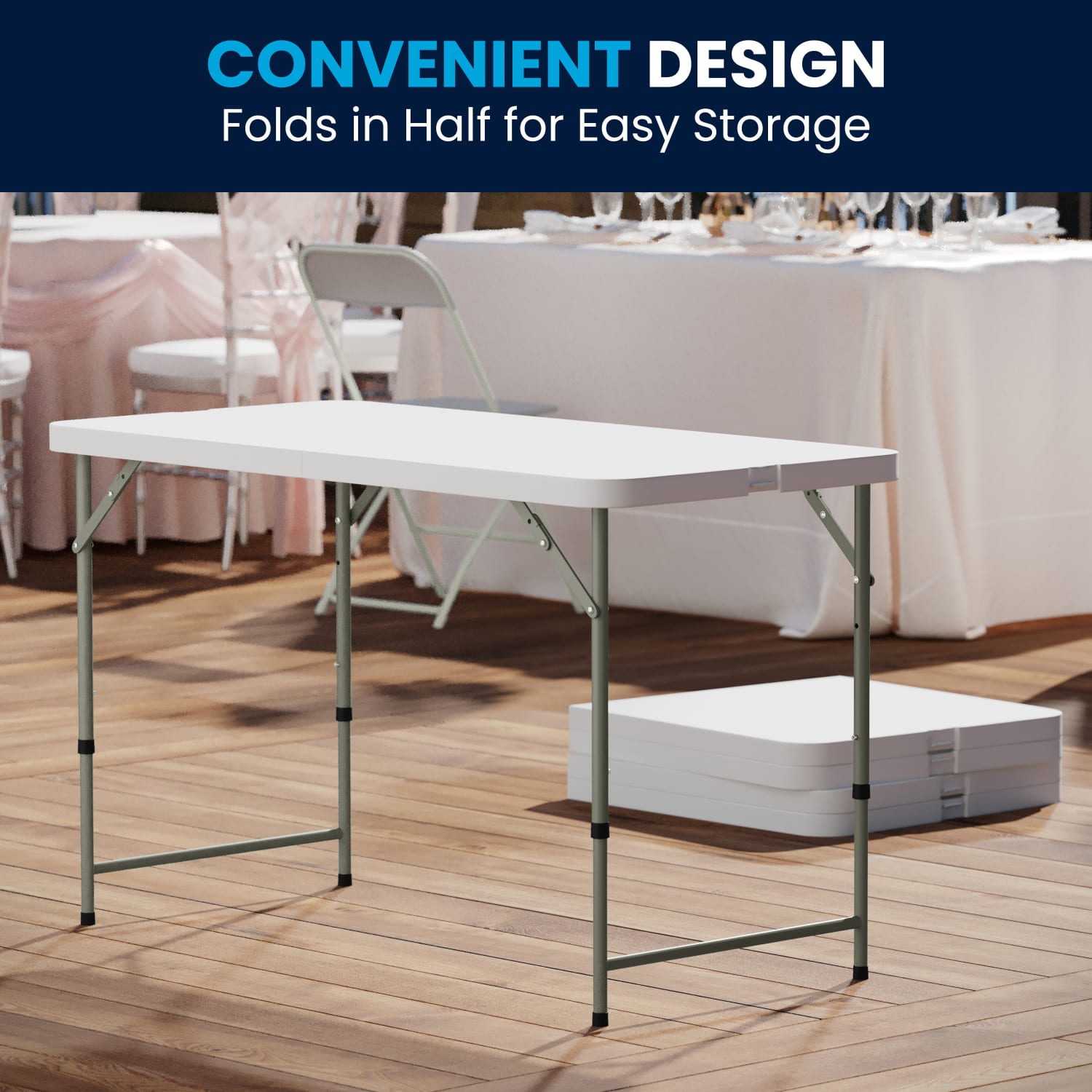 Flash Furniture Height-Adjustable Bi-Fold Plastic Folding Table, 29-1/4inH x 23-3/4inW x 47-3/4inD, Granite White - Image 4