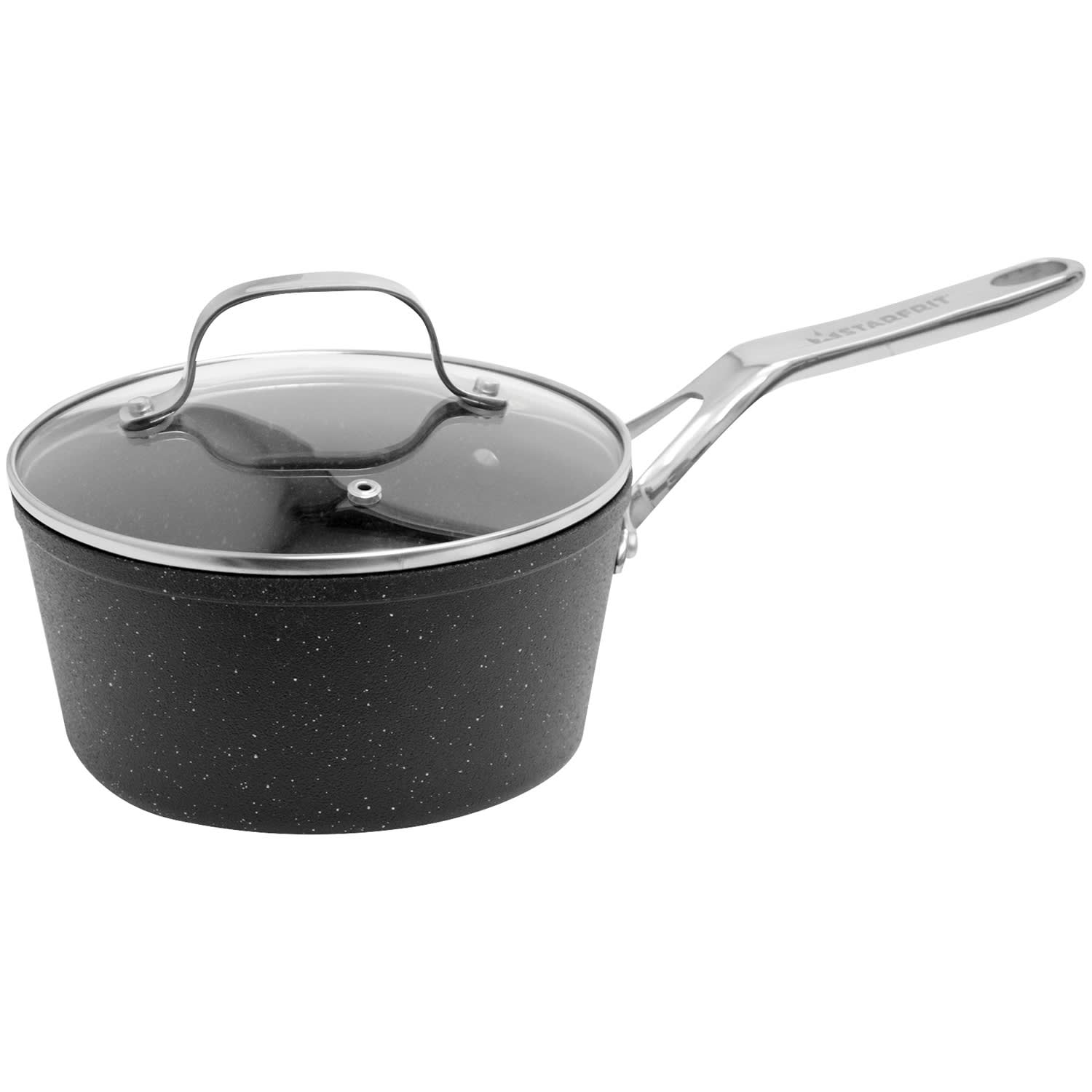 THE ROCK by Starfrit Aluminum Nonstick Saucepan with Glass Lid & Stainless Steel Handle, 2-Qt., Black