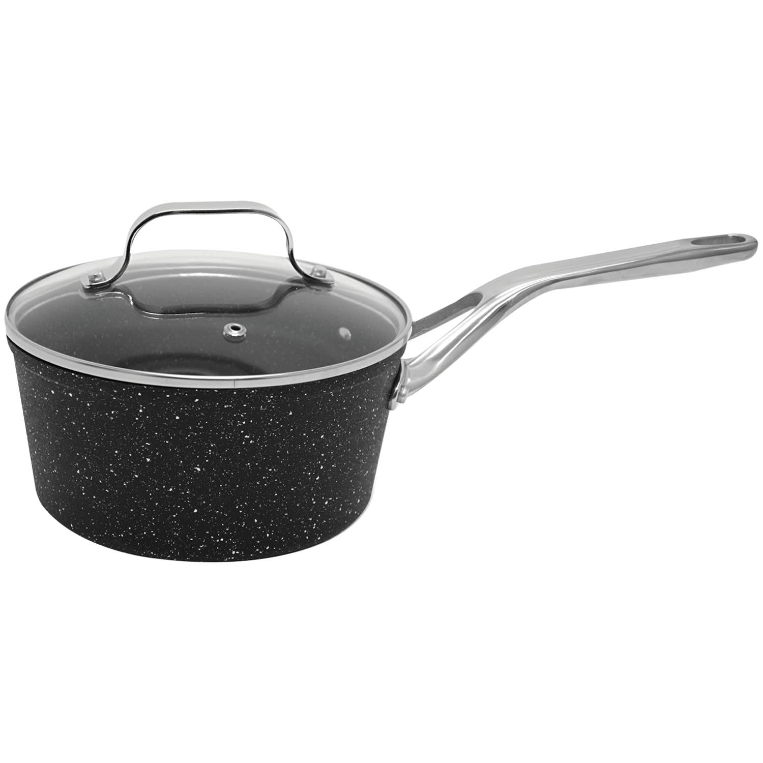 THE ROCK by Starfrit Aluminum Nonstick Saucepan with Glass Lid & Stainless Steel Handle, 2-Qt., Black - Image 3