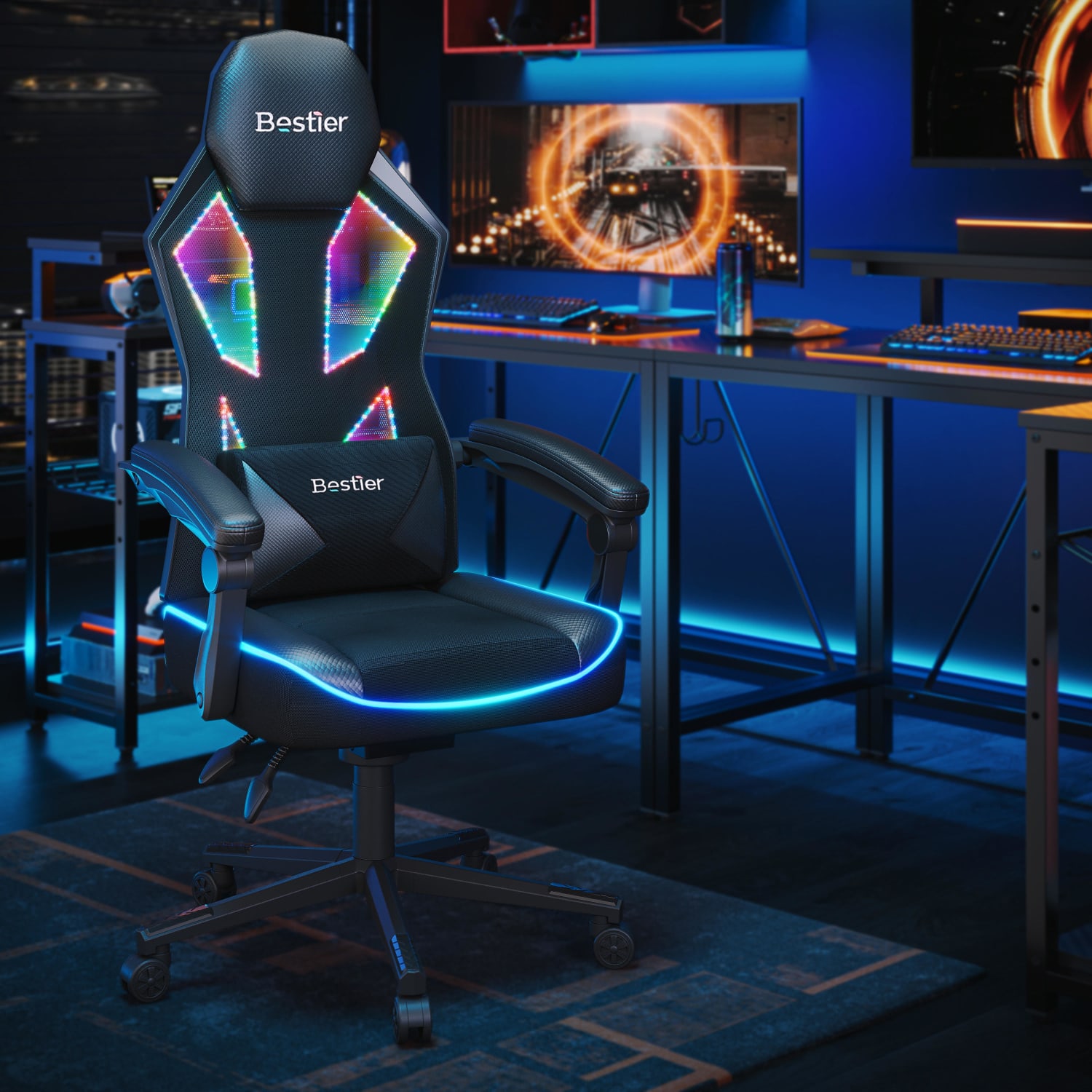 Bestier Ergonomic Gaming Chair With Integrated LED Lights, Black - Image 10