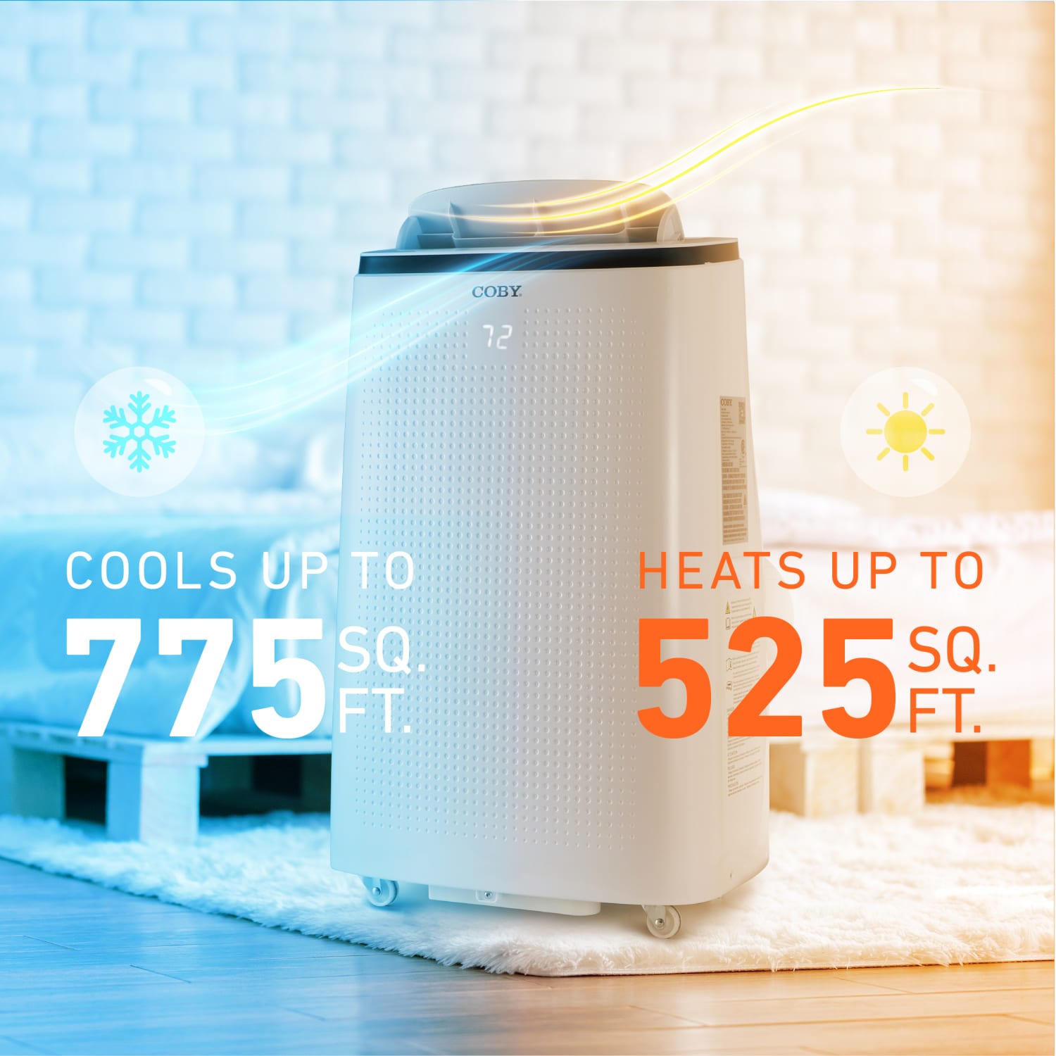 COBY Portable Air Conditioner 4-in-1 AC Unit, Heater, Dehumidifier & Fan, 15,000 BTU, 31inH x 18-3/4inW x 15-1/2inD, White - Image 4