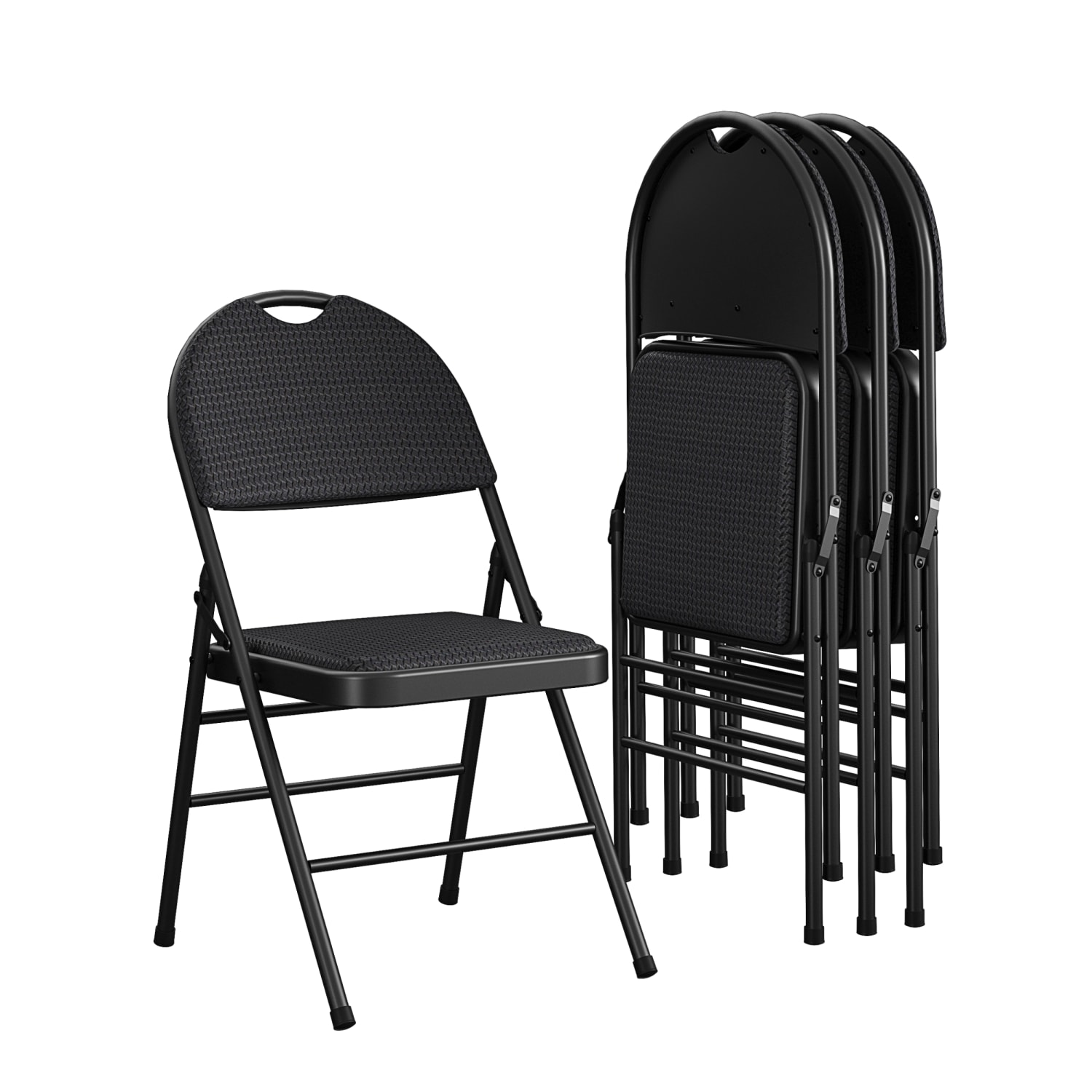 COSCO Commercial XL Comfort Fabric Padded Metal Folding Chairs, Black, Pack Of 4 Chairs