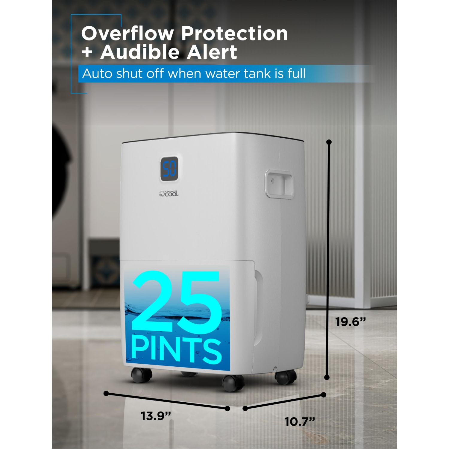Commercial Cool Portable Dehumidifier, 25 Pint, 19-5/8inH x 13-15/16inW x 10-3/4inD - Image 5