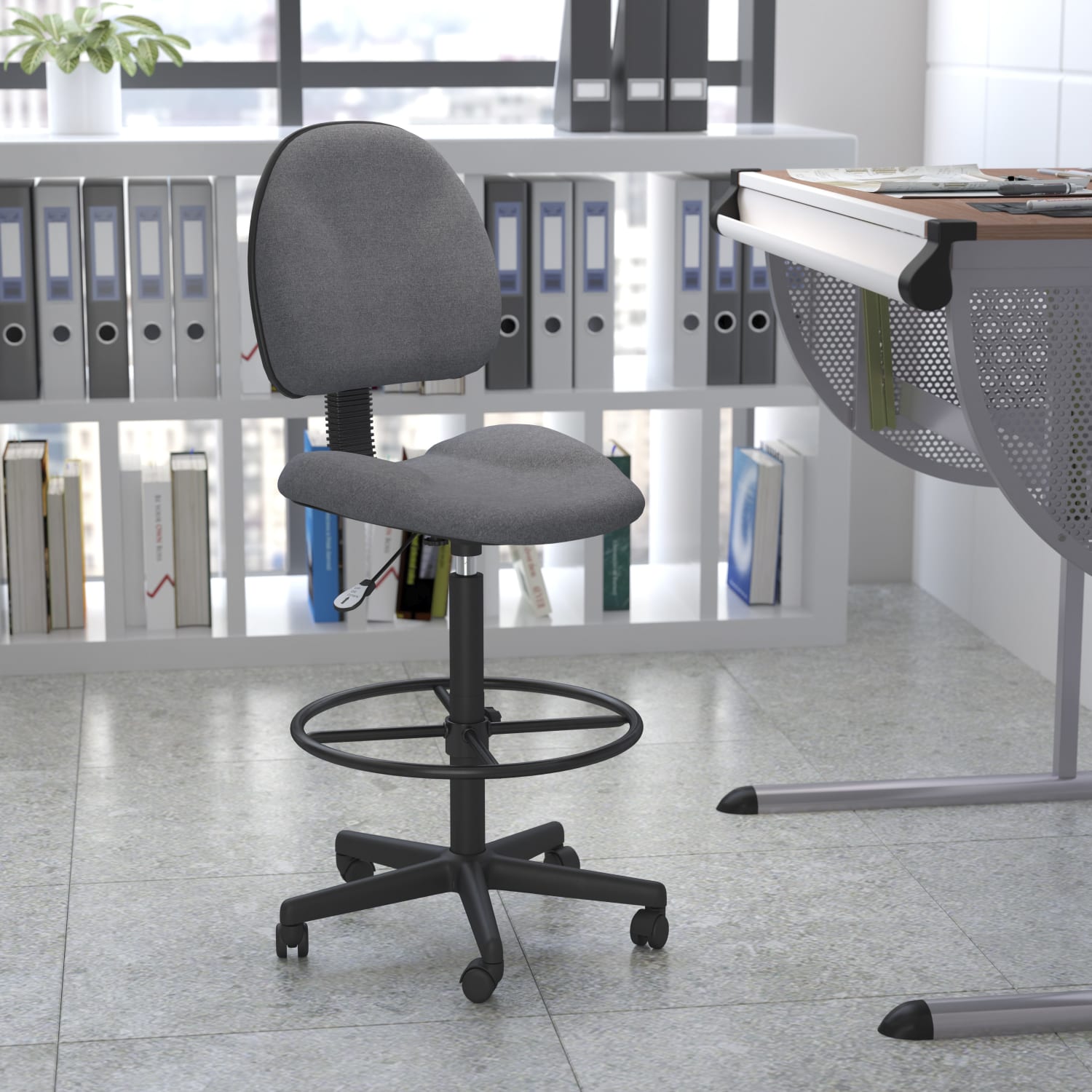Flash Furniture Fabric Drafting Chair (Cylinders: 22.5ft"-27ft"H or 26ft"-30.5ft"H), Gray/Black - Image 3