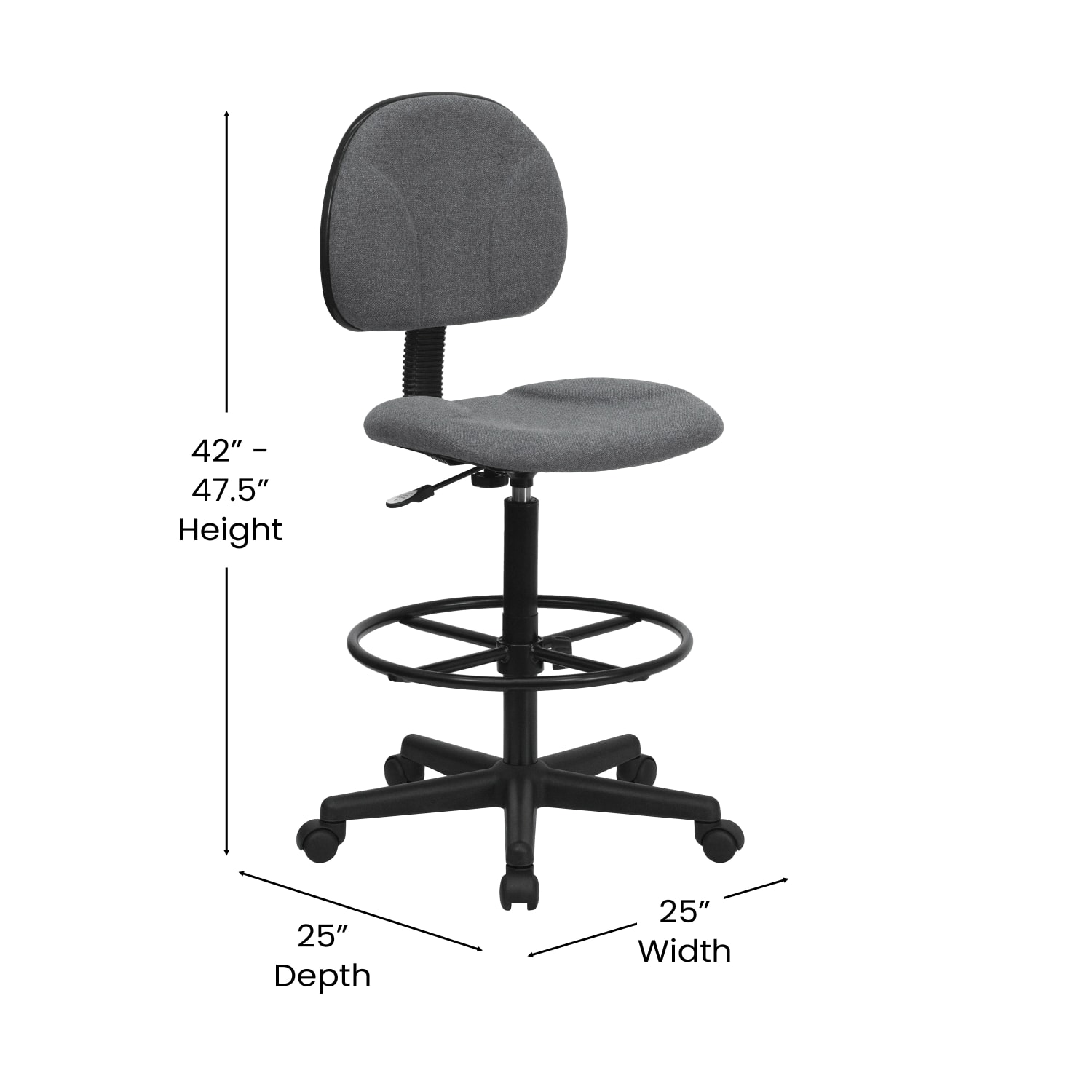 Flash Furniture Fabric Drafting Chair (Cylinders: 22.5ft"-27ft"H or 26ft"-30.5ft"H), Gray/Black - Image 5