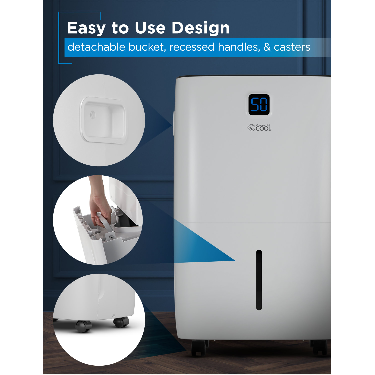 Commercial Cool Portable Dehumidifier, 50 Pint, 24-1/2inH x 15-1/2inW x 11-3/4inD - Image 6