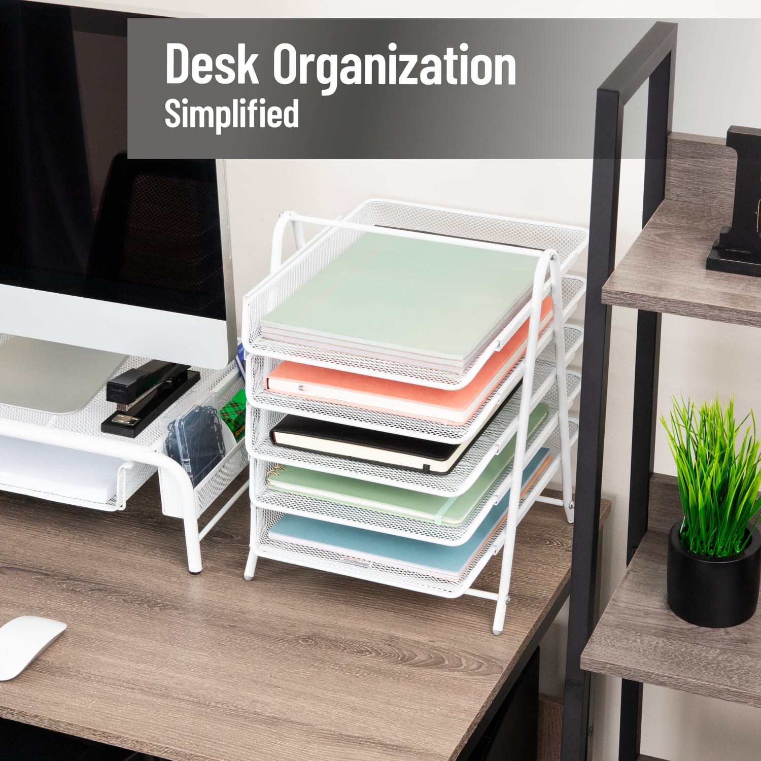 Mind Reader 5-Tier Paper Tray Desktop Organizer Metal Mesh, 14-1/2inH x 14inW x 11-3/4in L, White - Image 3