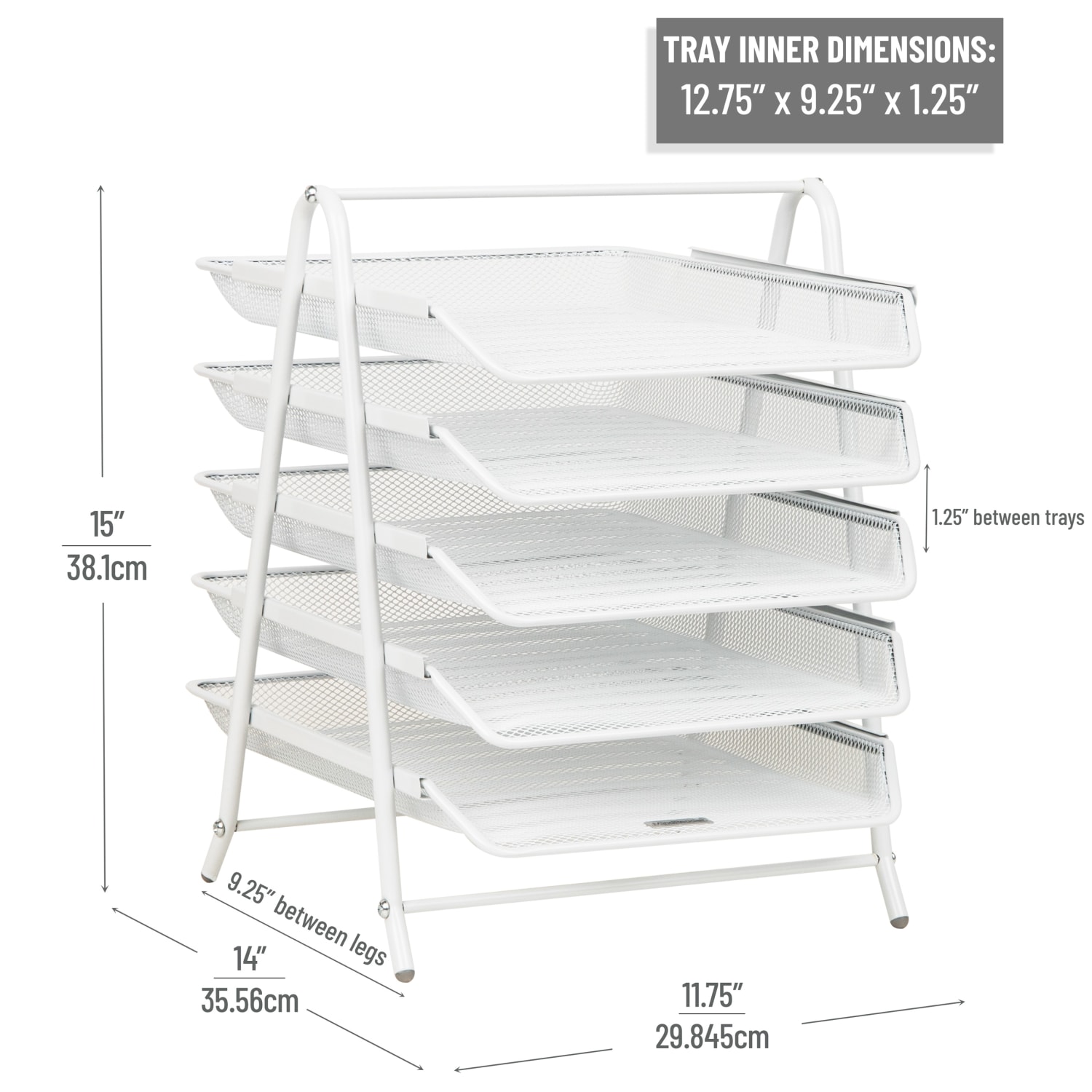 Mind Reader 5-Tier Paper Tray Desktop Organizer Metal Mesh, 14-1/2inH x 14inW x 11-3/4in L, White - Image 4