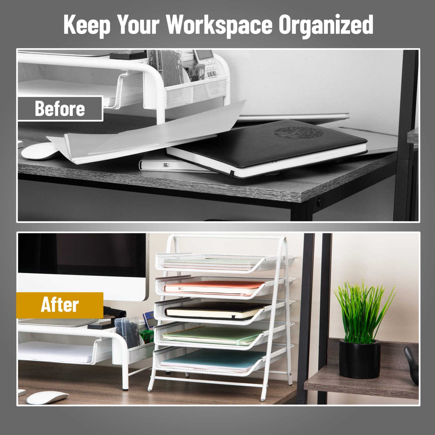 Mind Reader 5-Tier Paper Tray Desktop Organizer Metal Mesh, 14-1/2inH x 14inW x 11-3/4in L, White - Image 6
