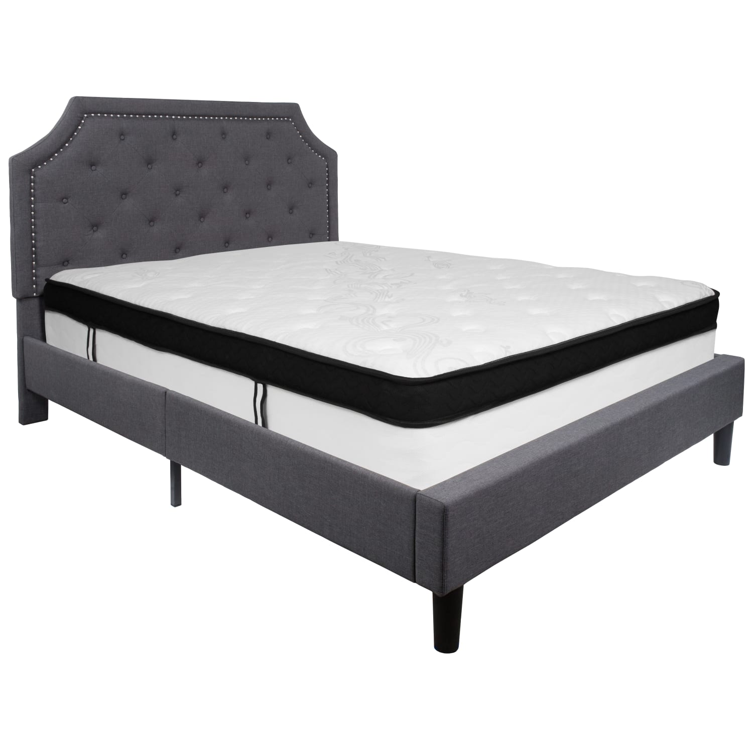 Flash Furniture Brighton Arched Tufted Upholstered Platform Bed And Memory Foam Pocket Spring Mattress, Queen, Dark Gray - Image 3