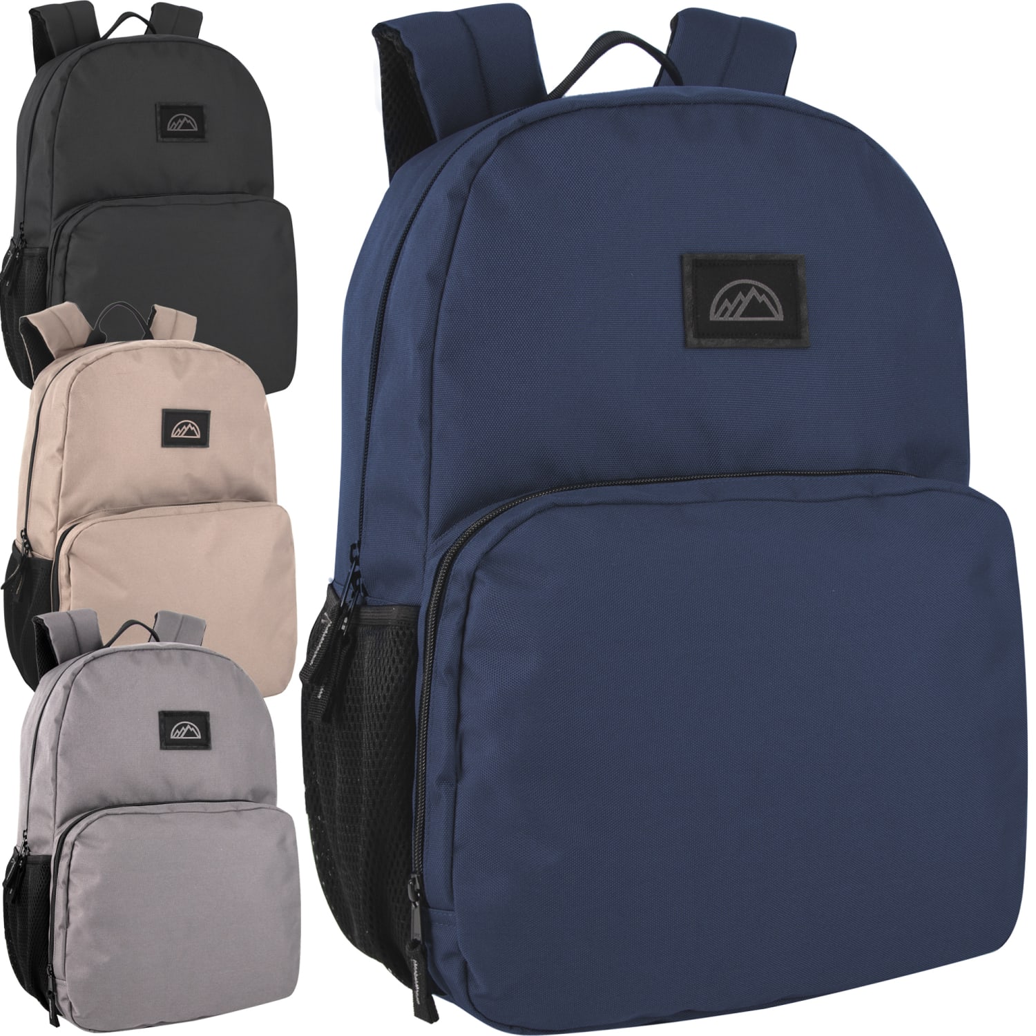 Mountain Edge Dome Backpacks With 17in Laptop Sleeves, Black/Gray/Navy/Tan, Total Qty 24