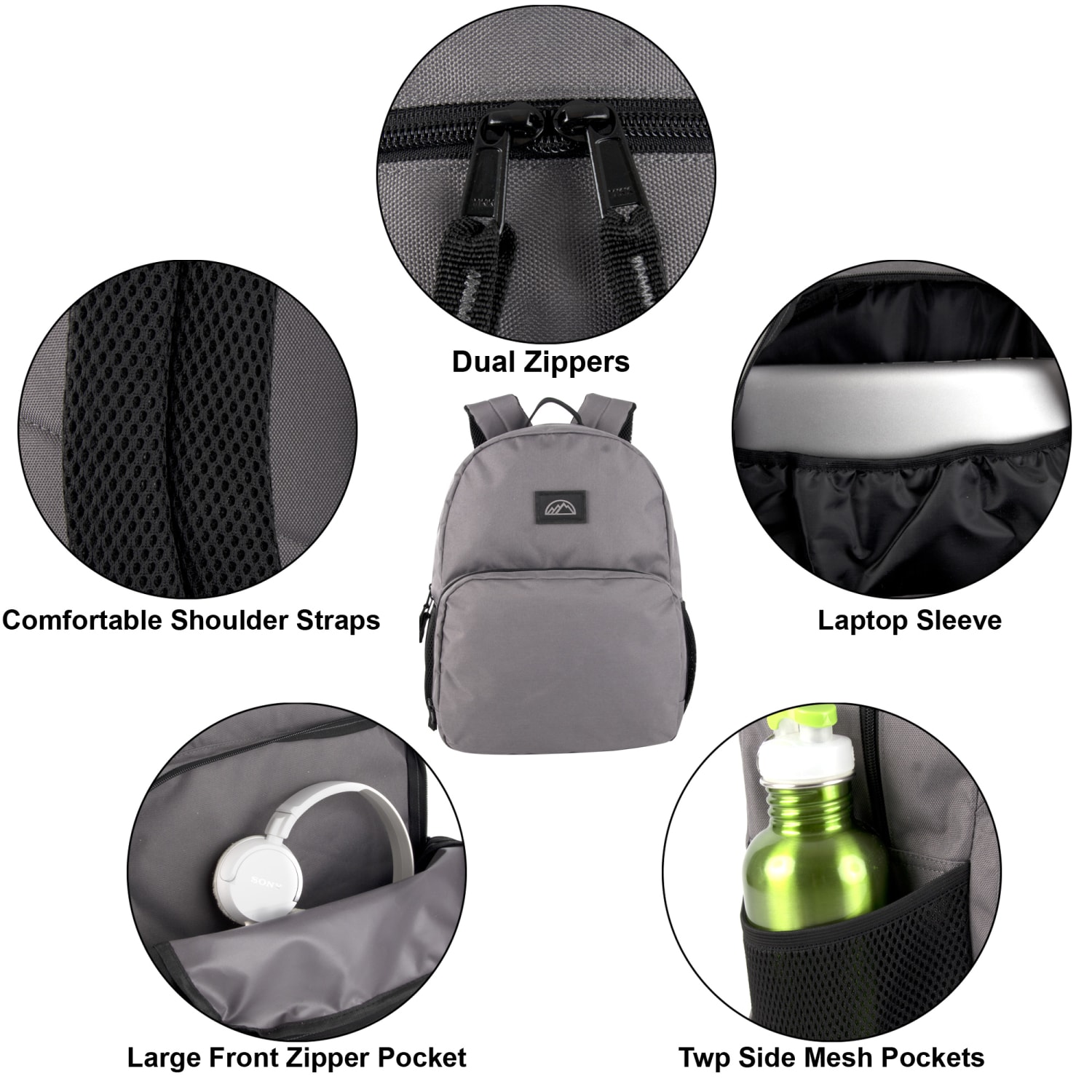Mountain Edge Dome Backpacks With 17in Laptop Sleeves, Black/Gray/Navy/Tan, Total Qty 24 - Image 3