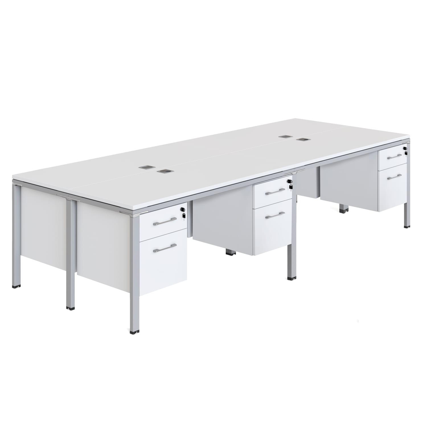Boss Office Products Simple Systems Workstation Quad Desks With 4 Pedestals, 30inH x 71inW x 29-1/2inD, White