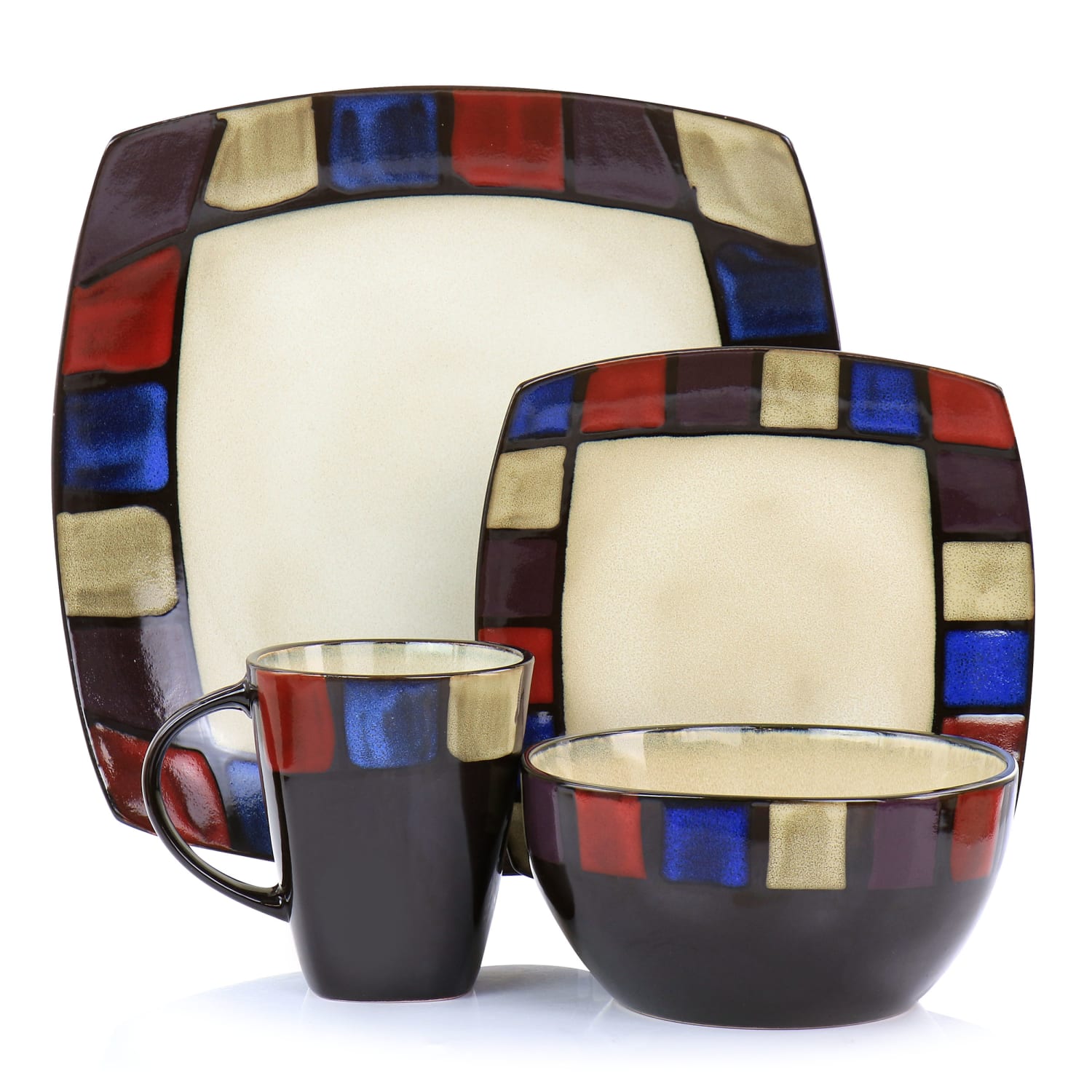 Gibson Elite Soho Lounge Mosaic 16-Piece Square Dinnerware Set, Multicolor - Image 4