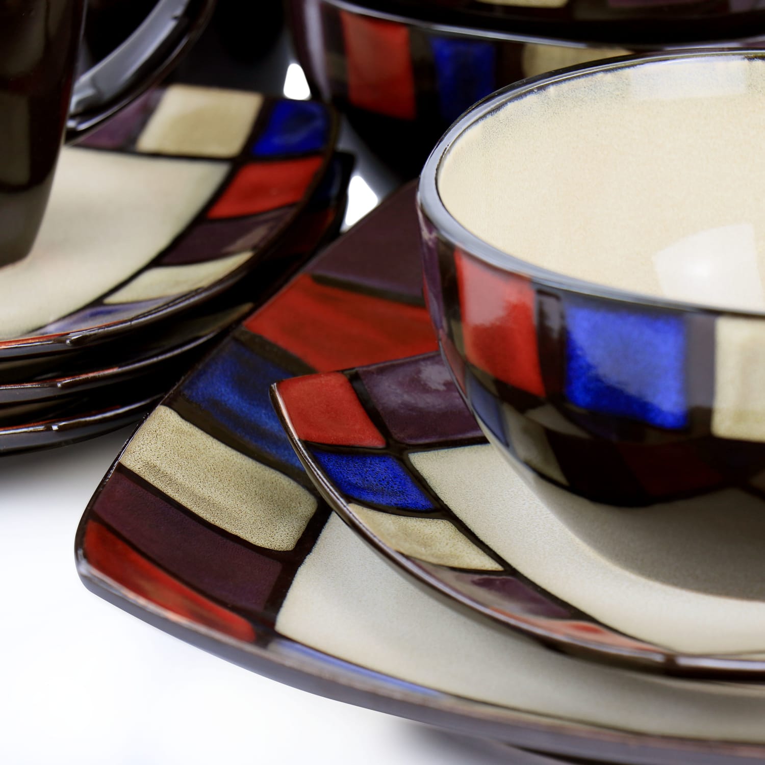 Gibson Elite Soho Lounge Mosaic 16-Piece Square Dinnerware Set, Multicolor - Image 5