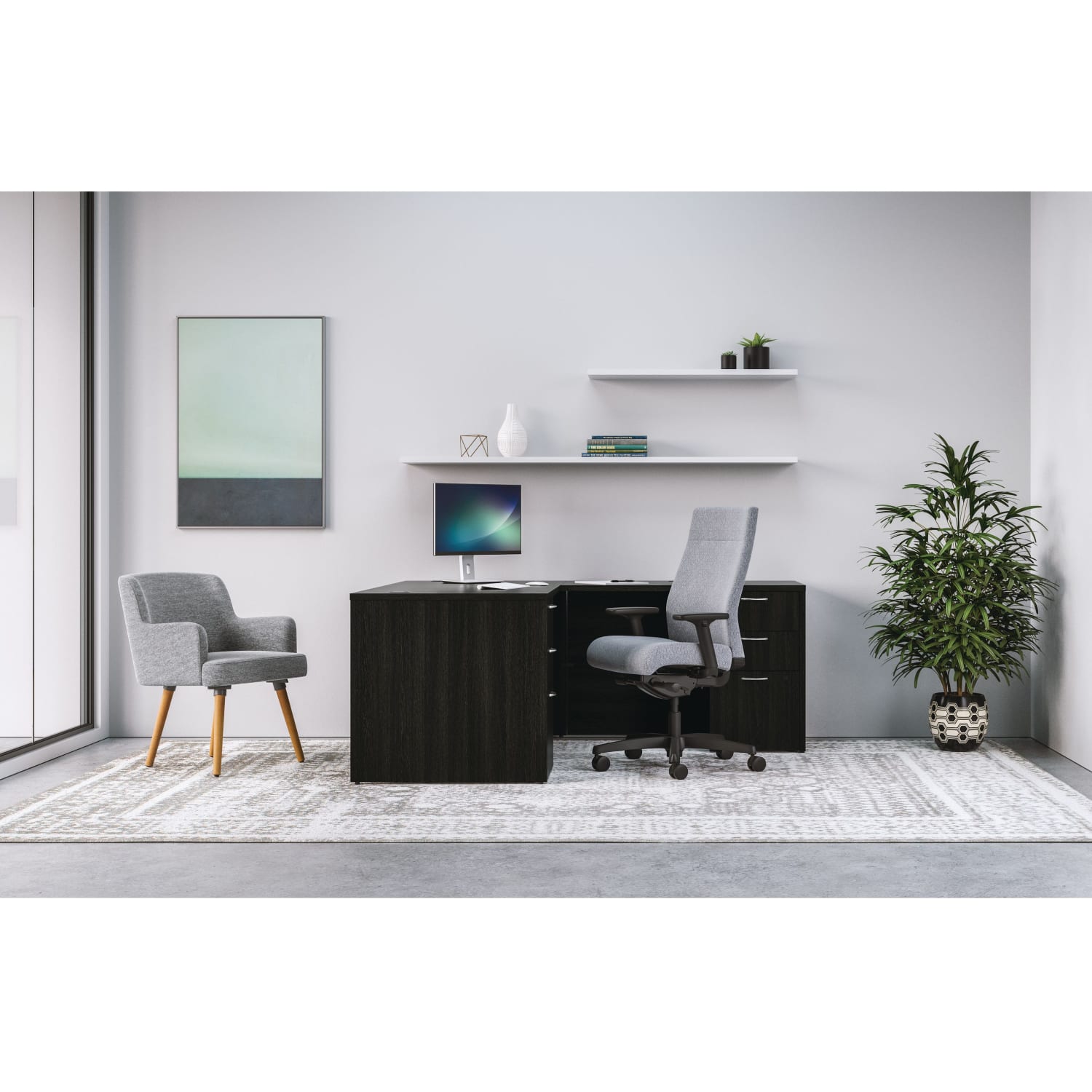 HON Mod 60inW L-Station Computer Desk, Oak
