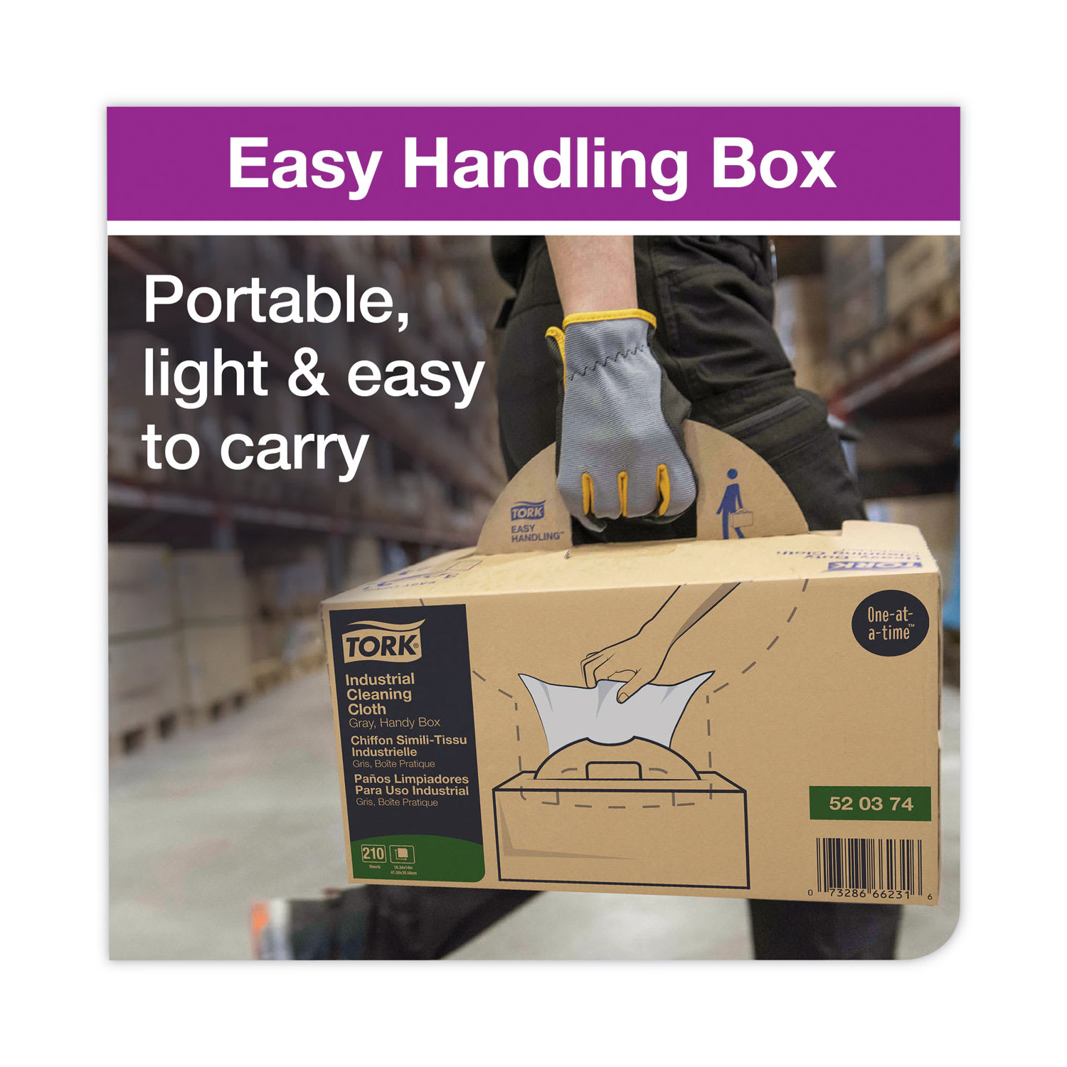 Tork Industrial Cleaning Cloths, 1-Ply, 16.34 x 14, Gray, 210 Wipes/Box - Image 5