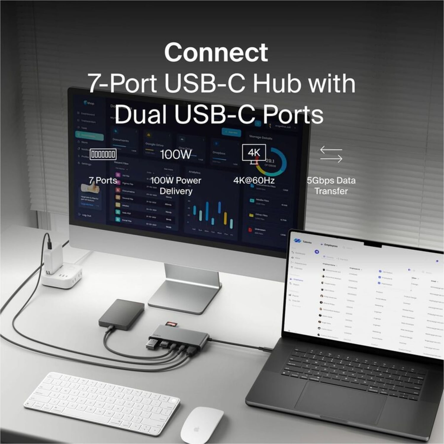 Belkin 7-Port USB-C Hub, USB-C to, 2xUSB-A, 2xUSB-C, 1x4K HDMI, 1xSD + 1xMicroSD Reader, Black, AVC023FQSGY - Image 3