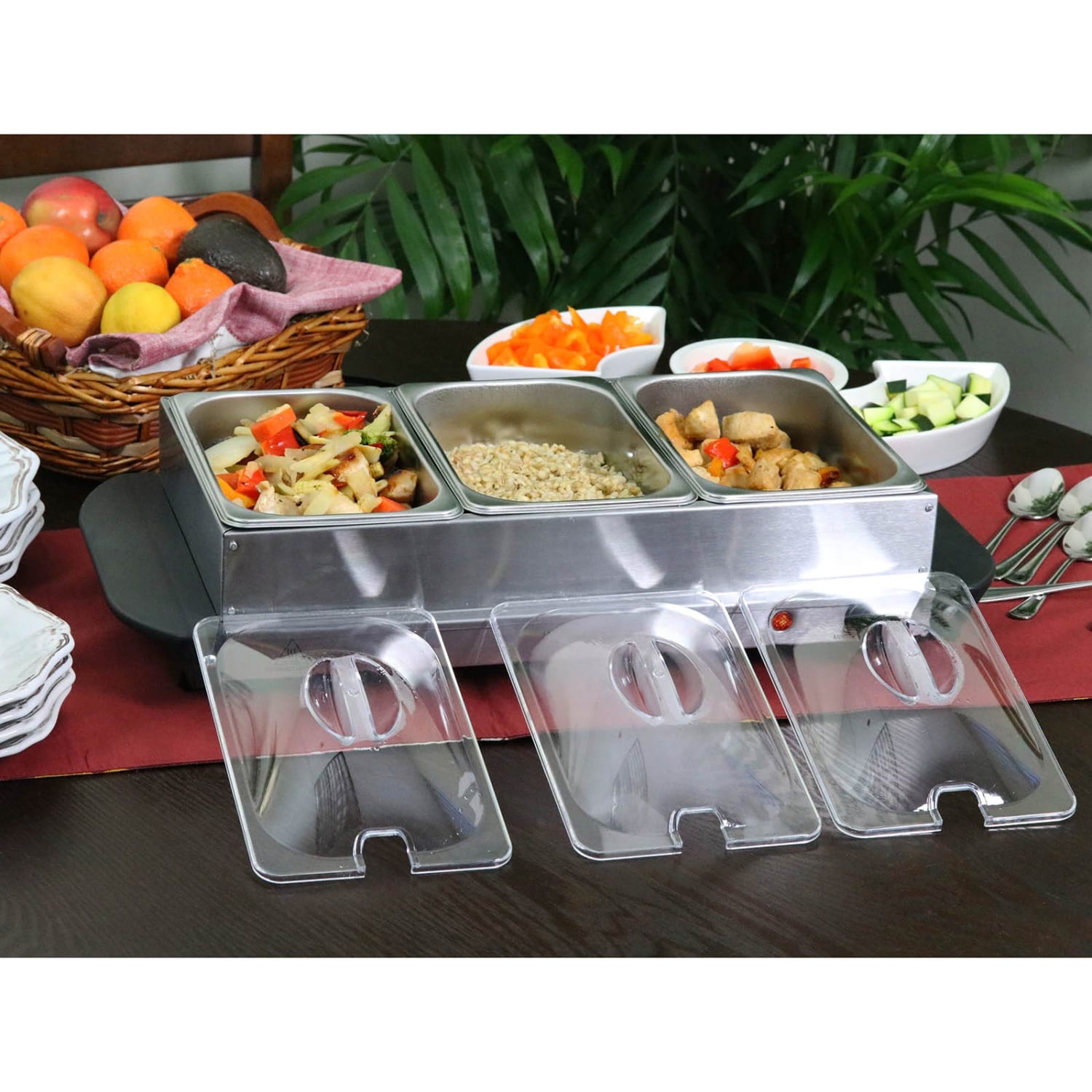 MegaChef Buffet Server & Food Warmer, 3 Removable Sectional Trays, Silver - Image 4