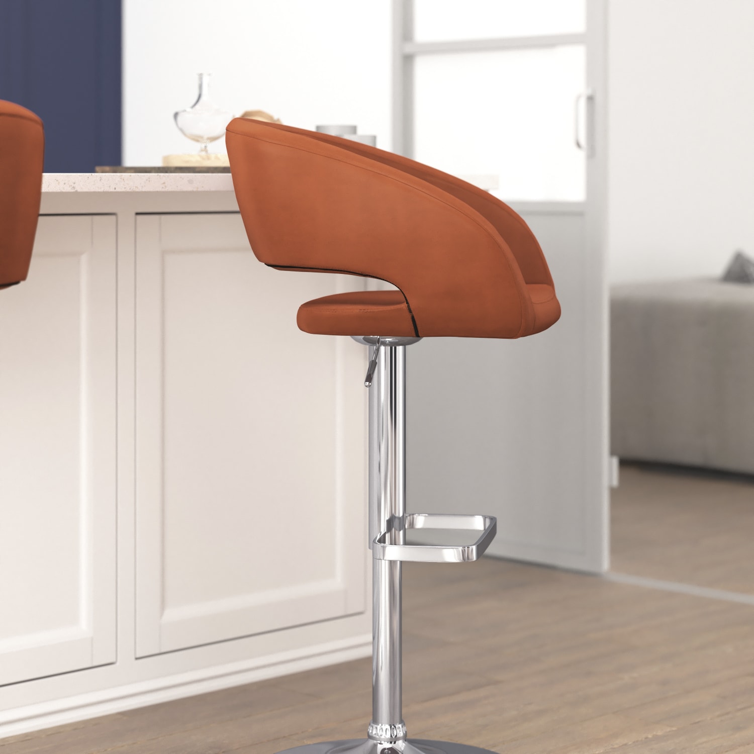 Flash Furniture Contemporary Vinyl Adjustable Height Bar Stool With Rounded Back CognacChrome PopularChairscom Flash Furniture Contemporary Vinyl Adjustable Height Bar Stool With Rounded Back CognacChrome PopularChairscom