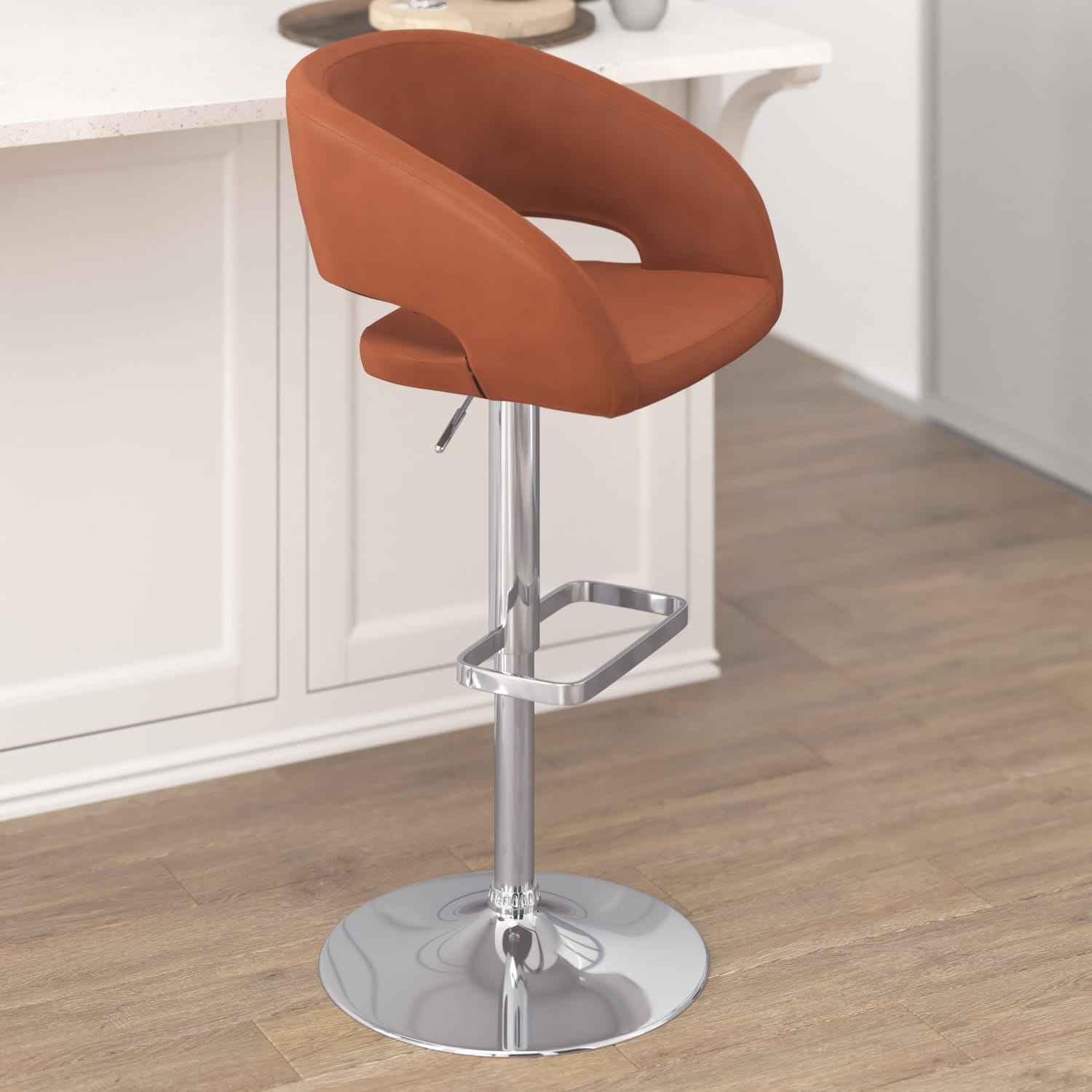 Flash Furniture Contemporary Vinyl Adjustable Height Bar Stool With Rounded Back CognacChrome PopularChairscom Flash Furniture Contemporary Vinyl Adjustable Height Bar Stool With Rounded Back CognacChrome PopularChairscom