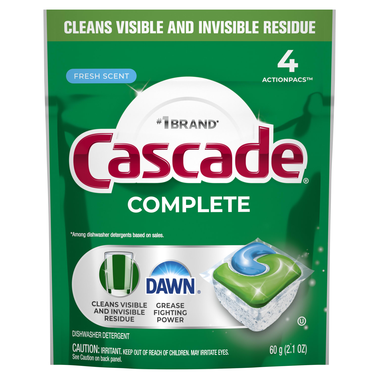 Cascade Complete Dishwasher Pods, Fresh Scent, 4 Pods Per Pack, Case Of 30 Packs - Image 3