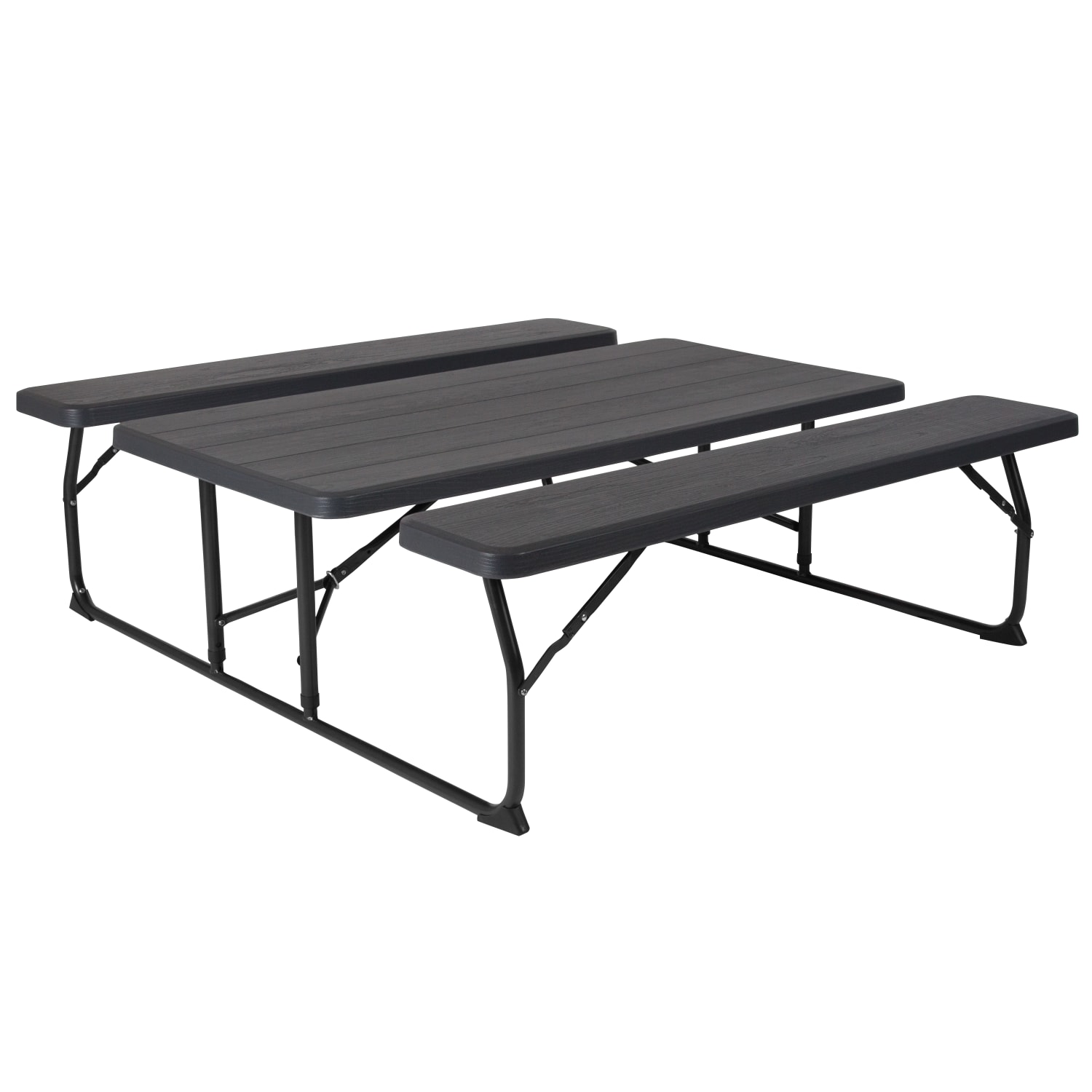 Flash Furniture Insta-Fold Wood-Grain Plastic Folding Picnic Table and Benches, 28-1/4inH x 53-3/4inW x 58-1/4inD, Charcoal - Image 5