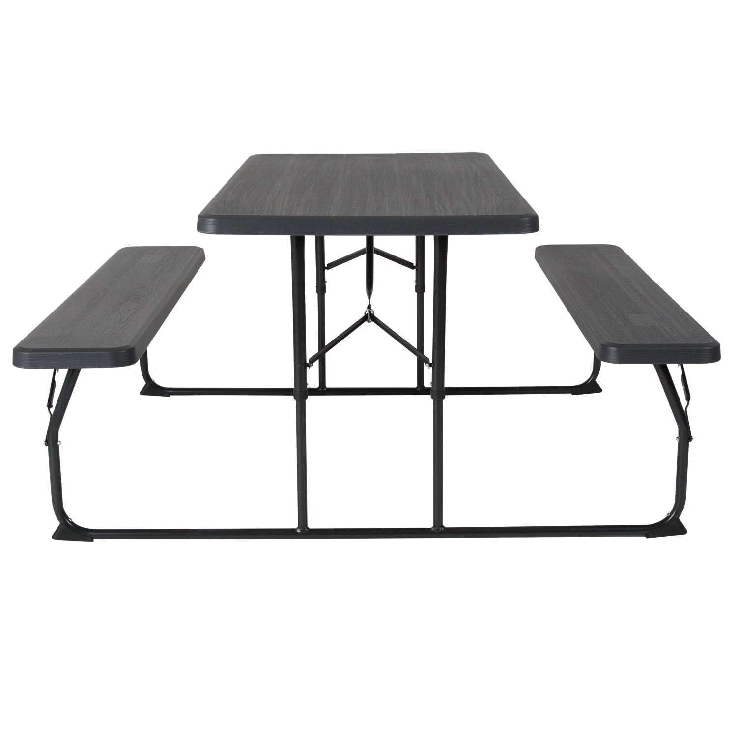 Flash Furniture Insta-Fold Wood-Grain Plastic Folding Picnic Table and Benches, 28-1/4inH x 53-3/4inW x 58-1/4inD, Charcoal - Image 6