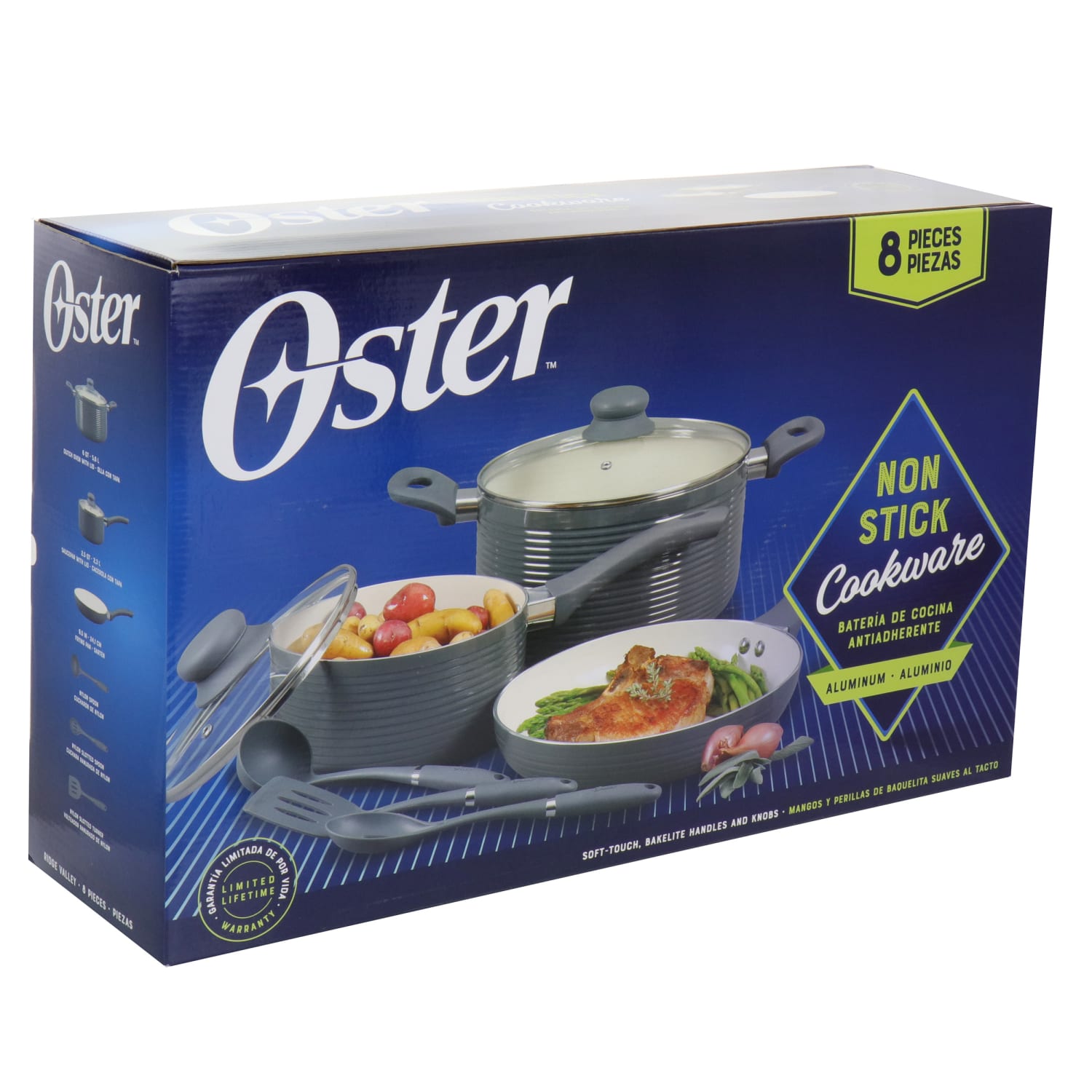 Oster Ridge Valley 8-Piece Aluminum Non-Stick Cookware Set, Gray - Image 6