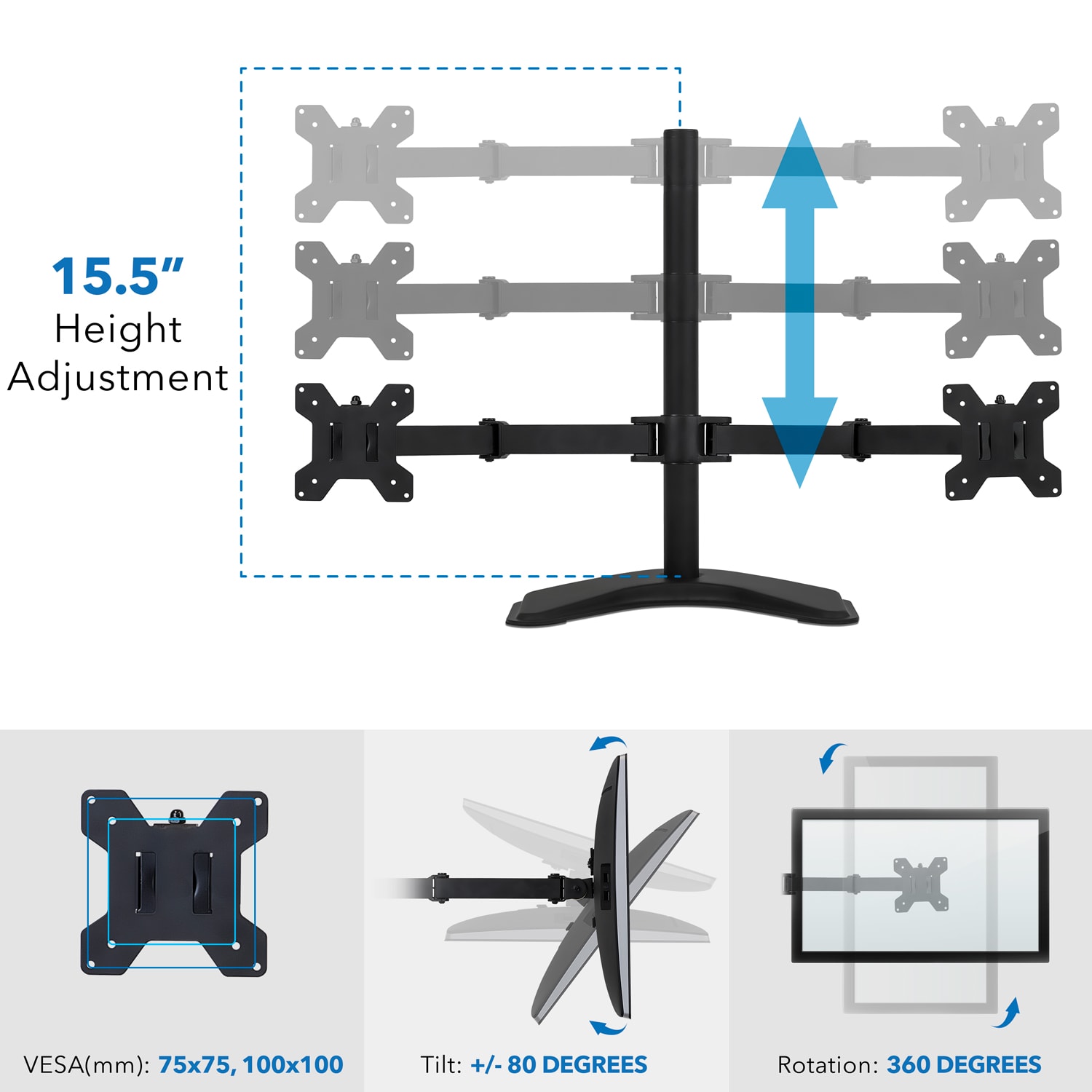 Mount-It! MI-2781B 19inW Dual Monitor Desk Stand, Black - Image 4