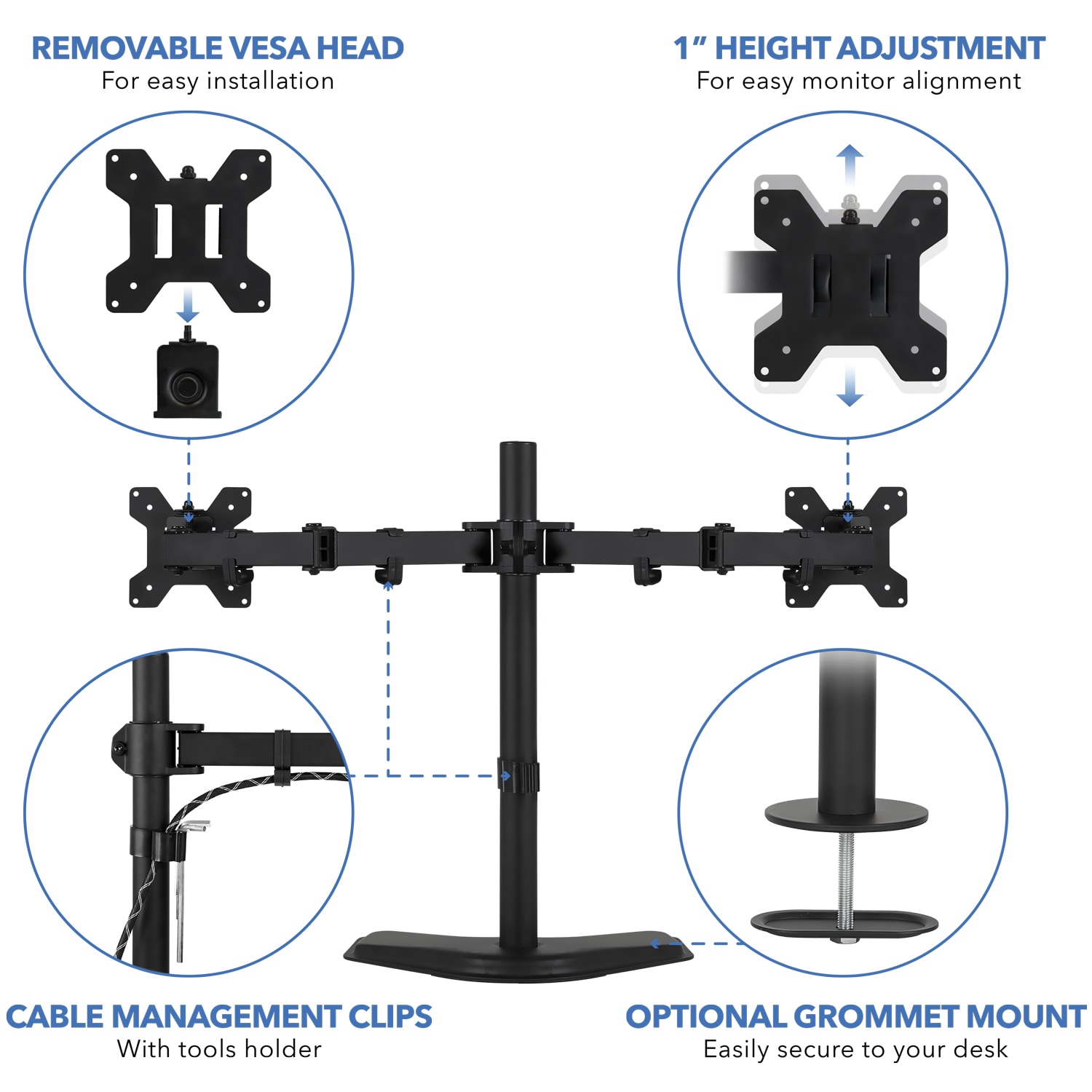 Mount-It! MI-2781B 19inW Dual Monitor Desk Stand, Black - Image 5
