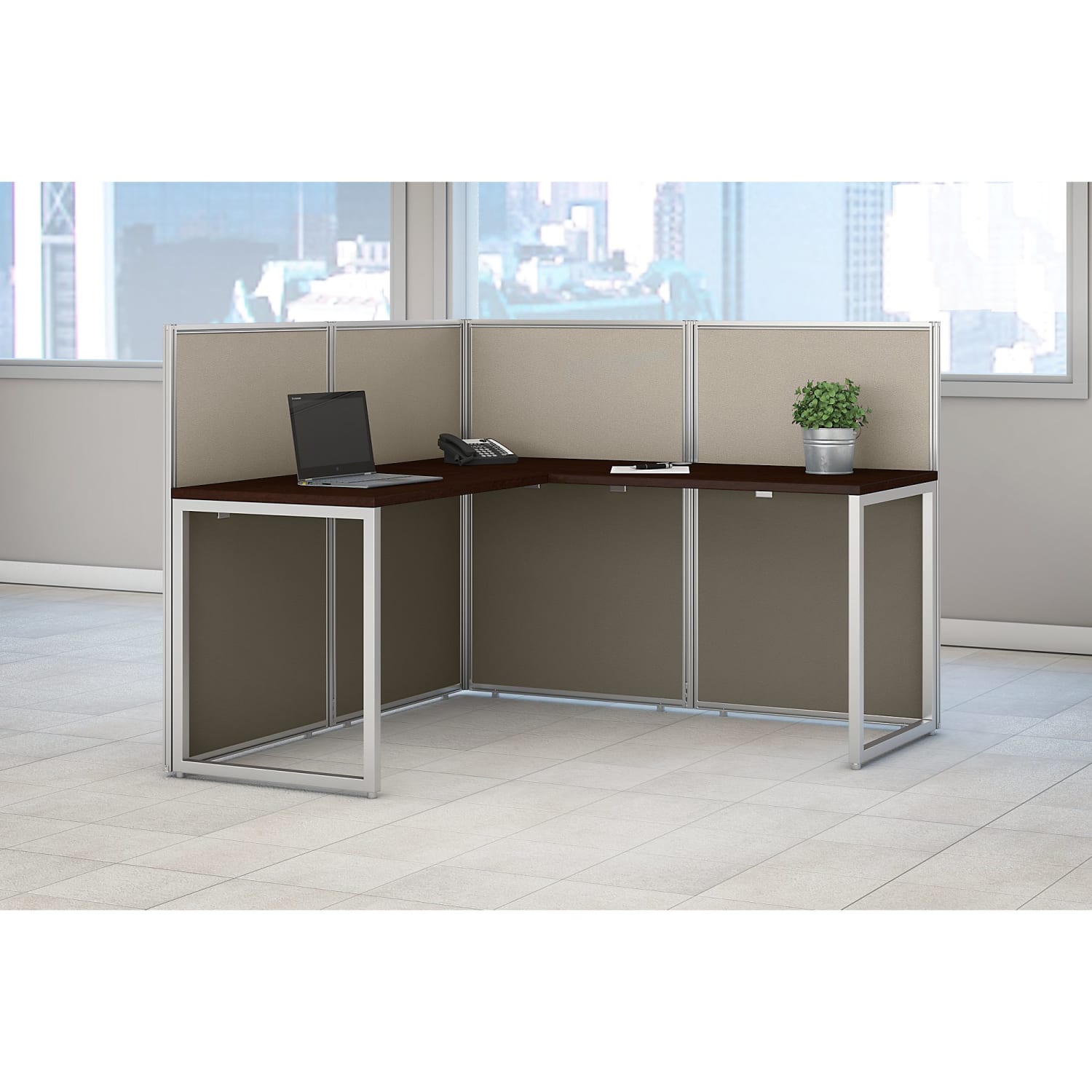 Bush Business Furniture Easy Office 60inW L-Shaped Cubicle Desk Workstation With 45inH Panels, Mocha Cherry/Silver Gray, Standard Delivery - Image 3