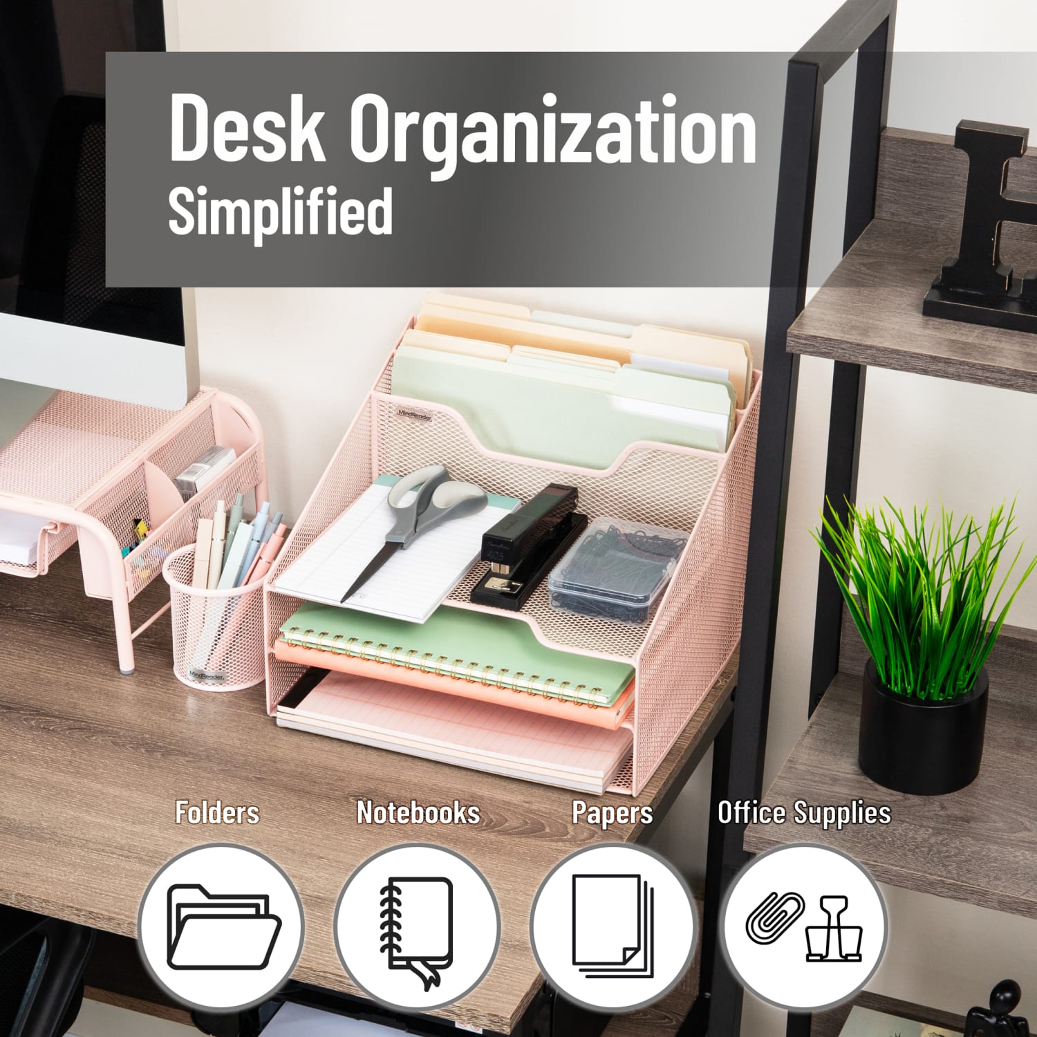 Mind Reader Desktop Vertical Paper Tray Organizer, 9-1/2in H x 11-1/2in W x 12-1/2in D, Pink - Image 3