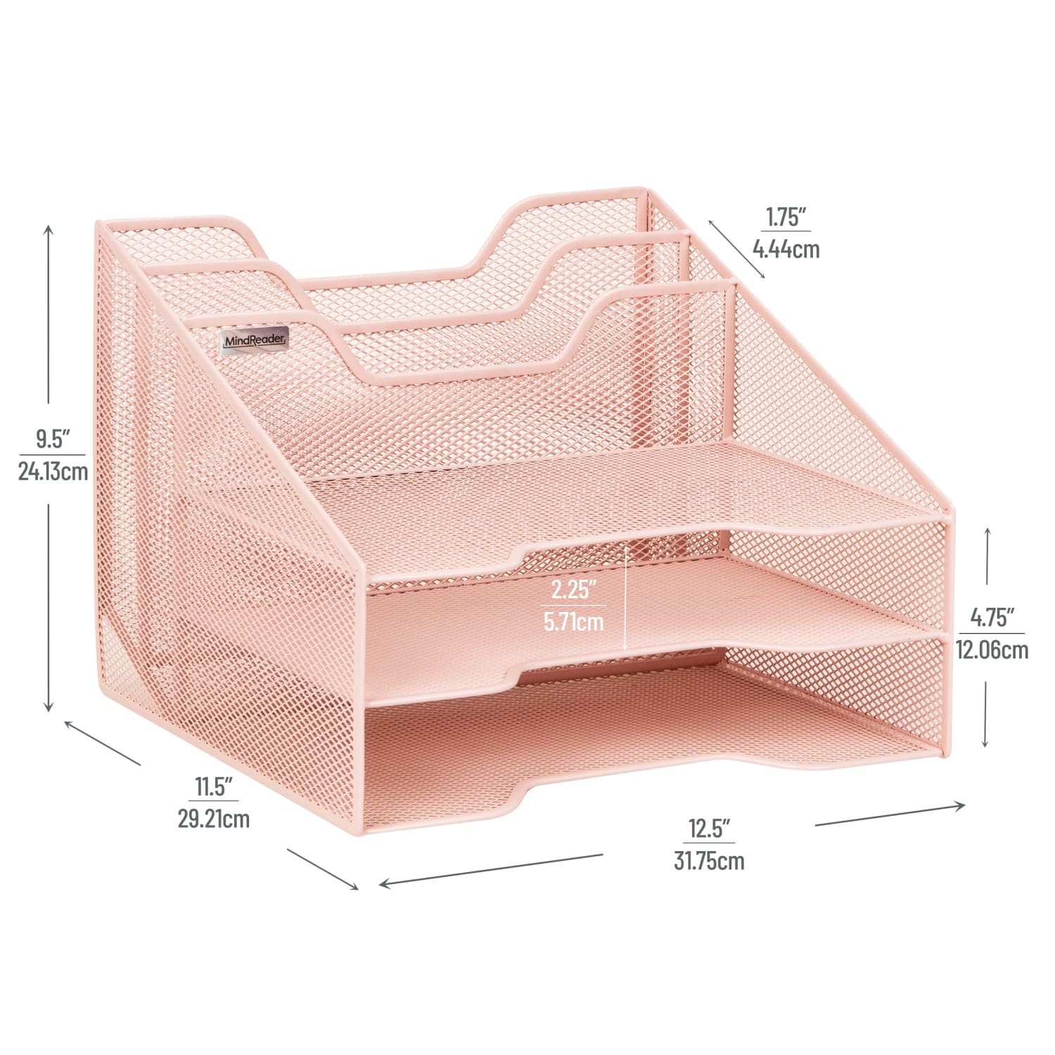 Mind Reader Desktop Vertical Paper Tray Organizer, 9-1/2in H x 11-1/2in W x 12-1/2in D, Pink - Image 4
